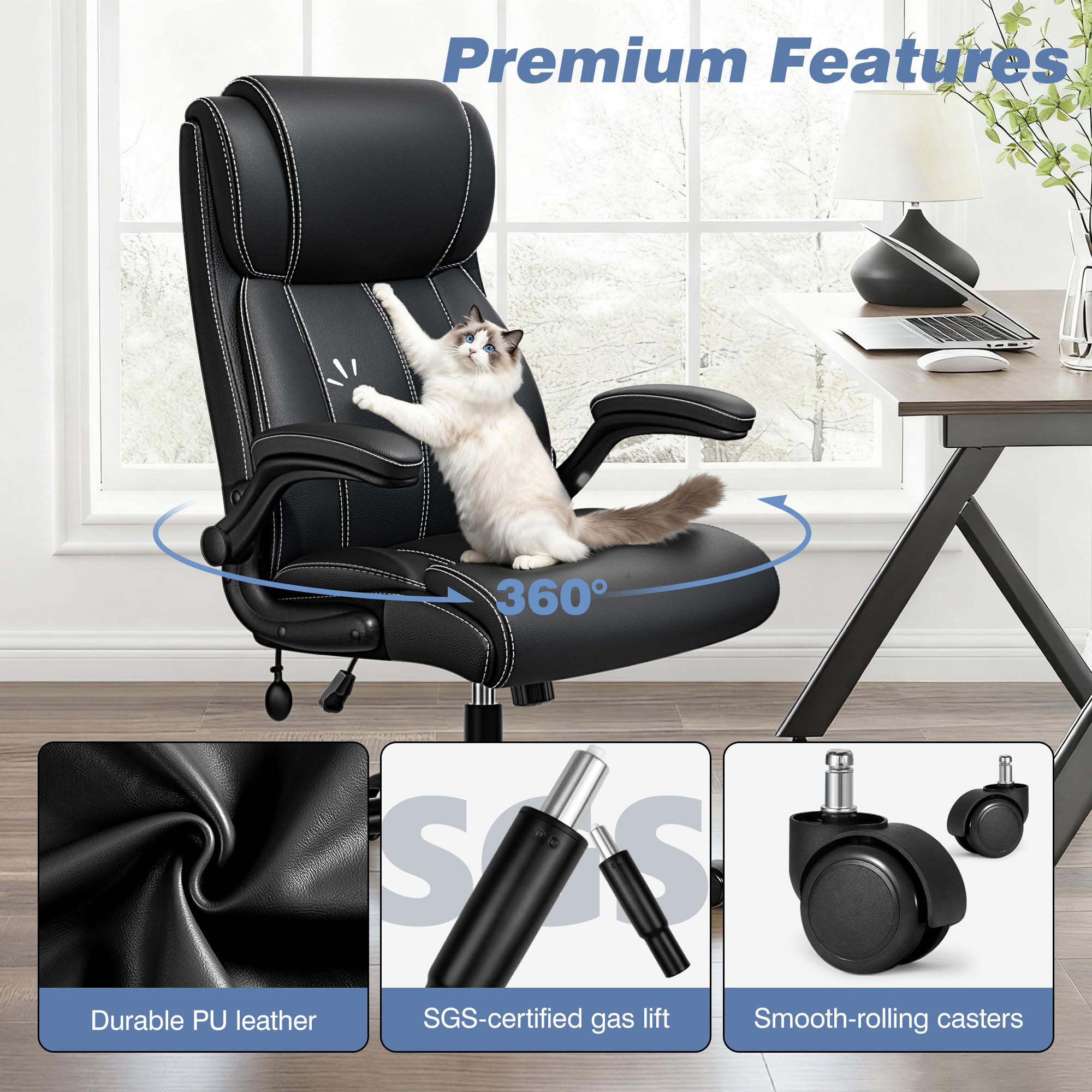 Adjustable High Back Ergonomic Office Chair with Lumbar Support, Black - Task & Tether