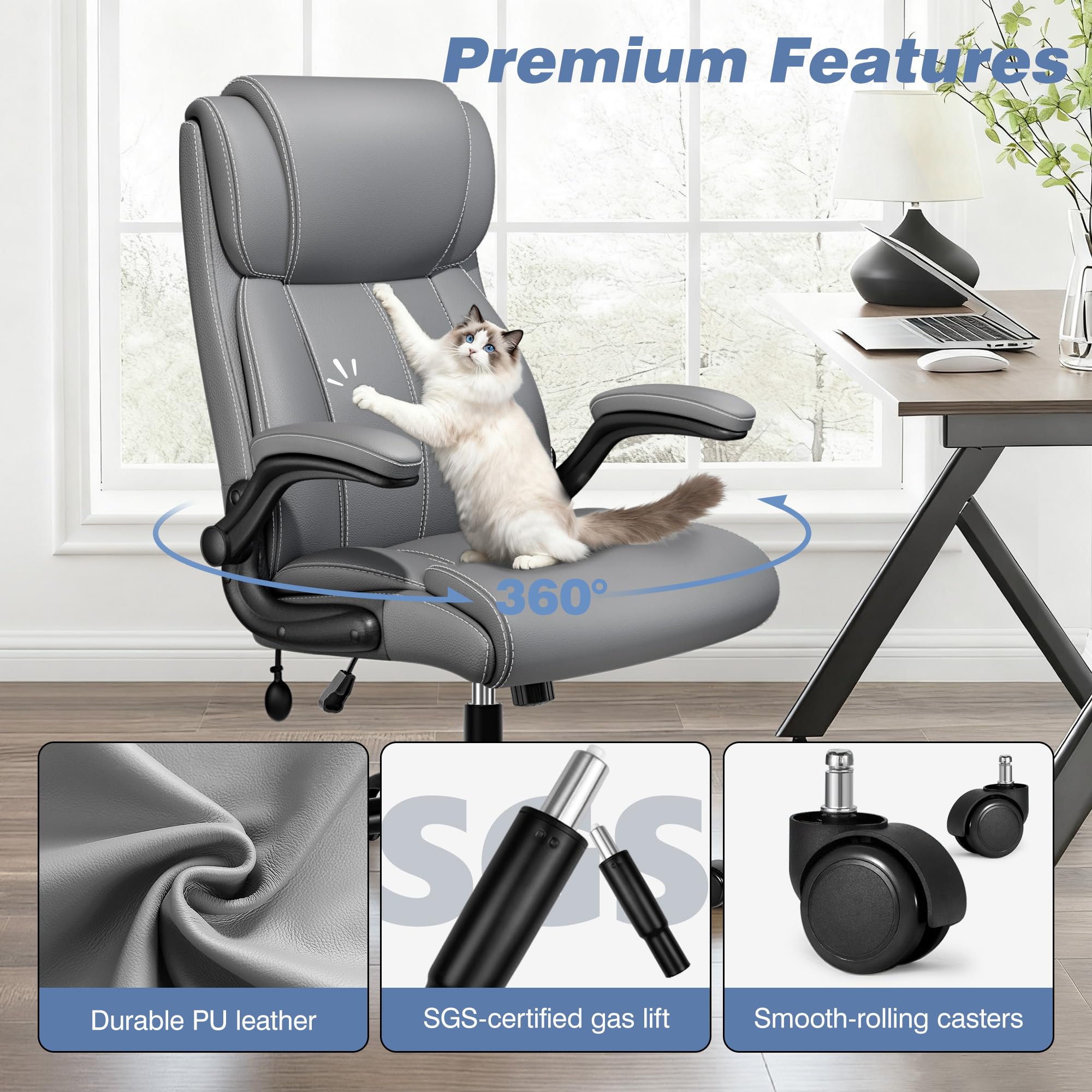 Adjustable High Back Ergonomic Office Chair with Lumbar Support, Black - Task & Tether