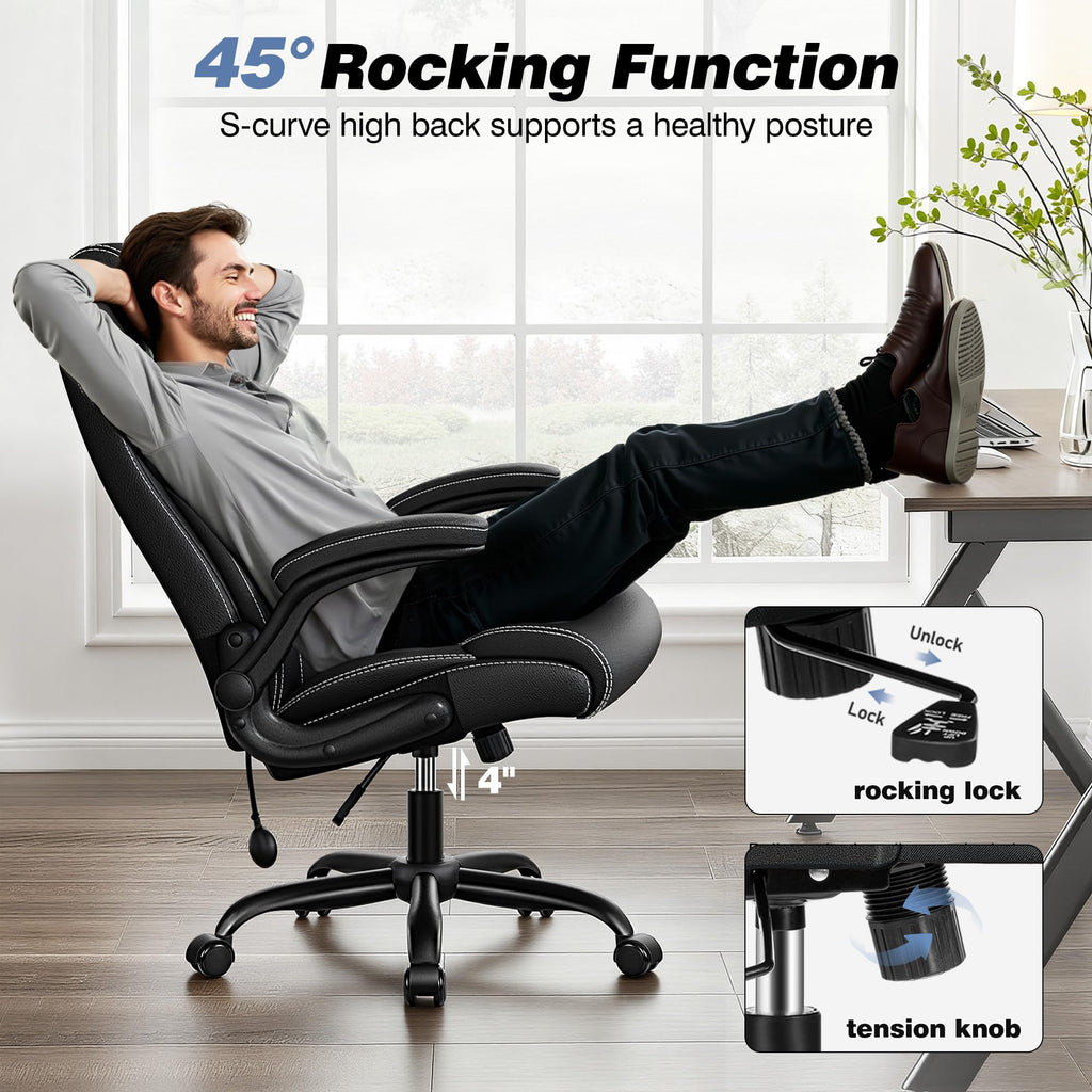 Adjustable High Back Ergonomic Office Chair with Lumbar Support, Black - Task & Tether