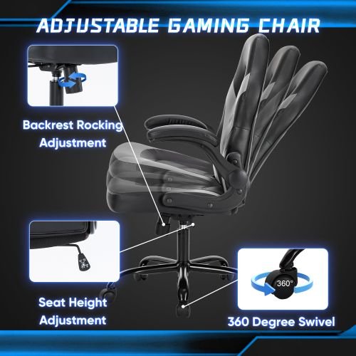 Ergonomic Office Computer Home Gaming Desk Chair Adjustable PU Leather Racing Chair Flip - up Armrest For Christmas Furniture - Task & Tether