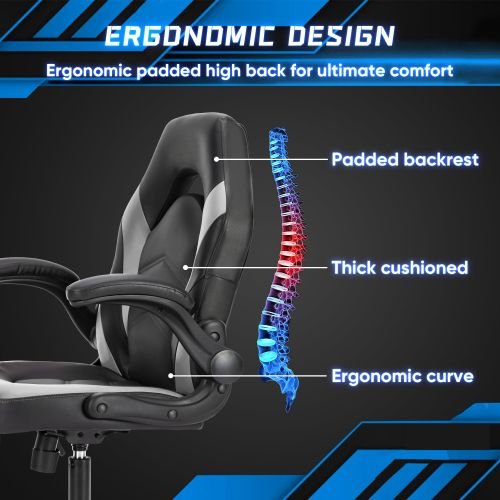 Adjustable Ergonomic Gaming Office Chair with PU Leather Racing Design for Christmas Furniture - Task & Tether
