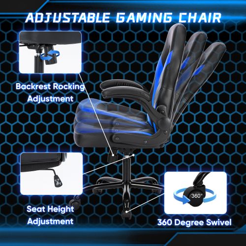 Ergonomic Office Computer Home Gaming Desk Chair Adjustable PU Leather Racing Chair Flip - up Armrest For Christmas Furniture - Task & Tether