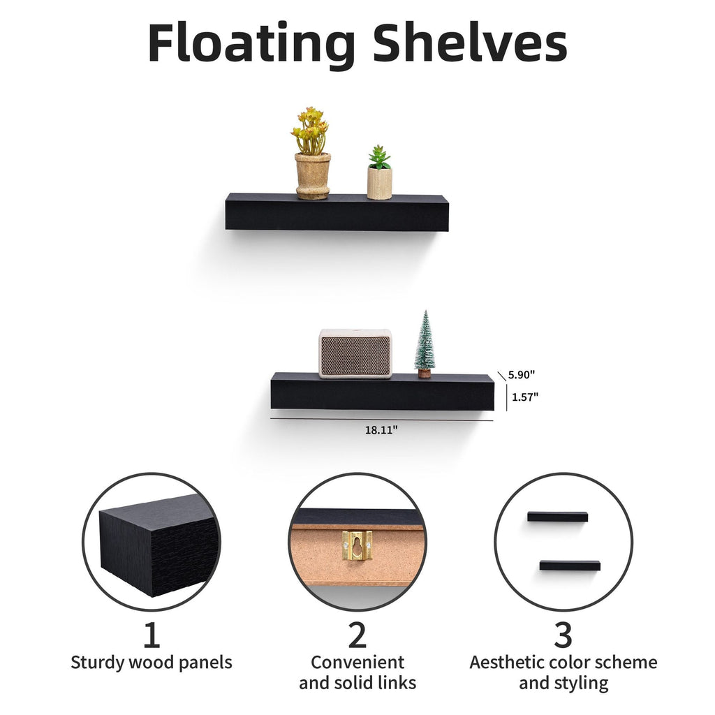 LED Black Floating Shelves - Stylish Storage Solution - Task & Tether