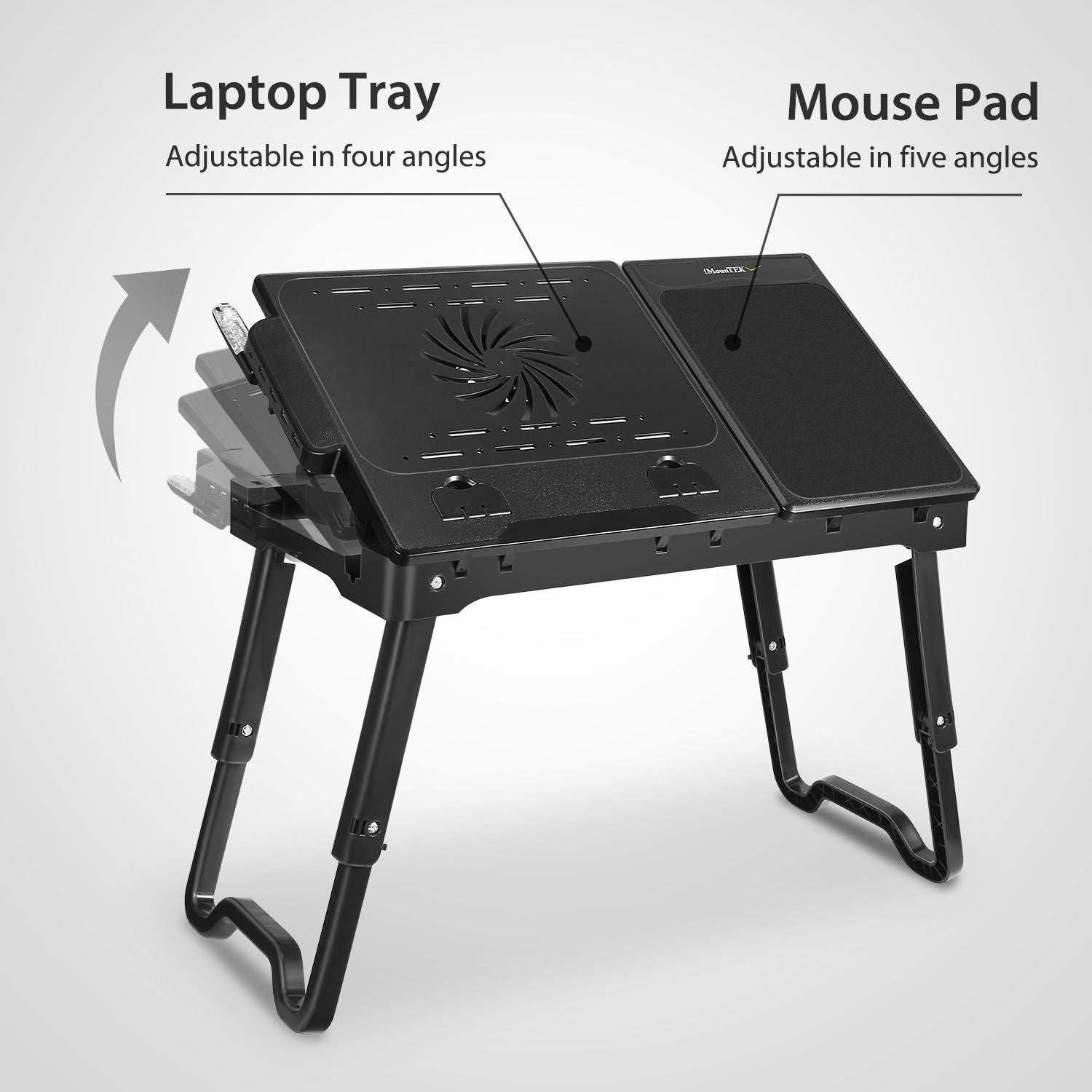 Foldable Laptop Table with Cooling Fan & Mouse Board - Bed Desk Tray - Task & Tether
