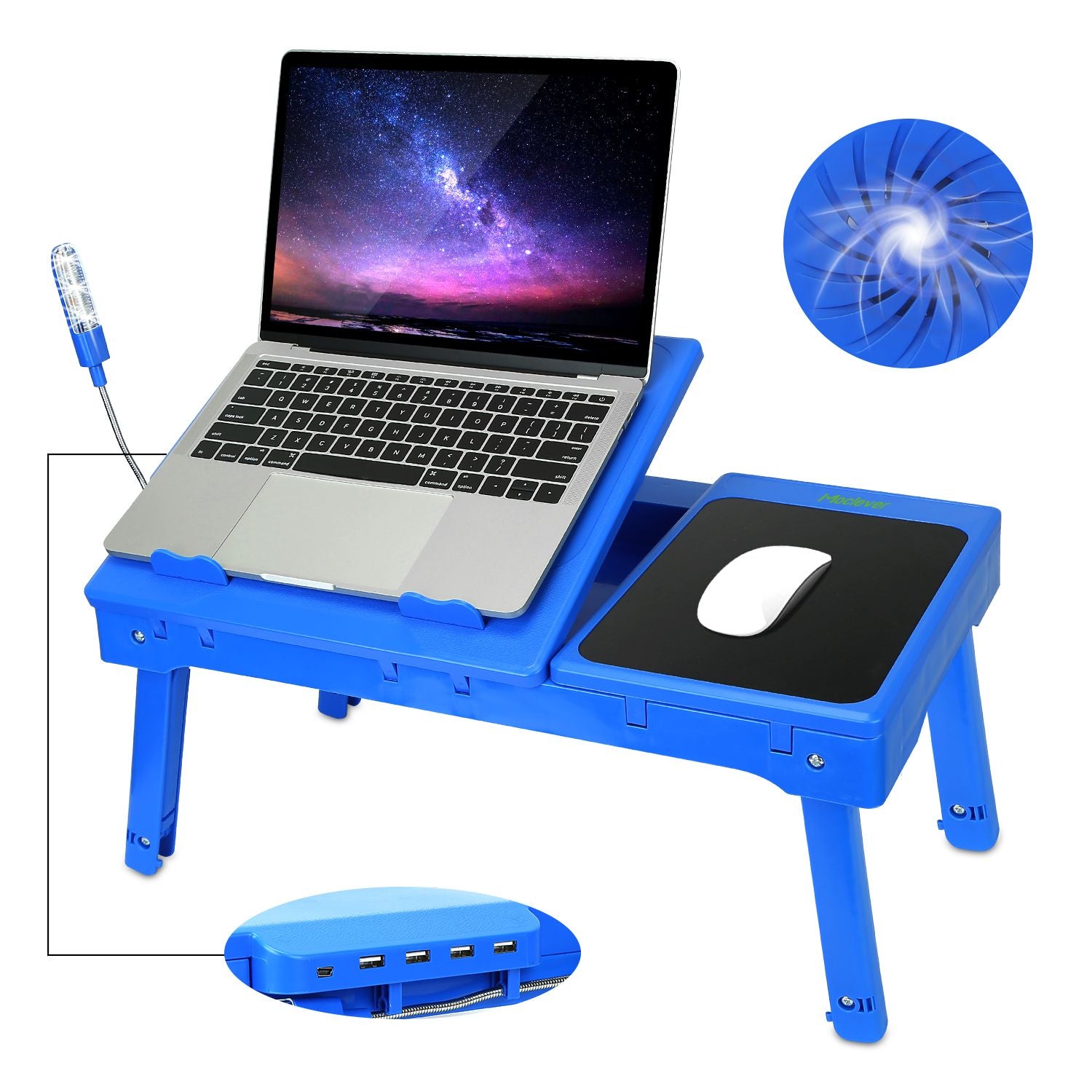 Foldable Laptop Table with Cooling Fan & Mouse Board - Bed Desk Tray - Task & Tether
