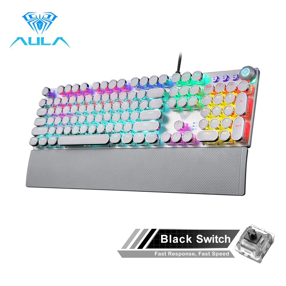 Retro Square Glowing Keycaps Backlit Gaming Mechanical Keyboard - Task & Tether