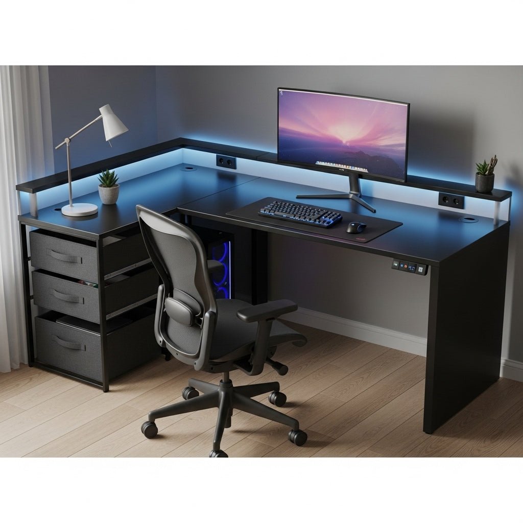 Grey Wooden Desk Organizer with Drawer - Home Office Organization & Mail Storage - Task & Tether