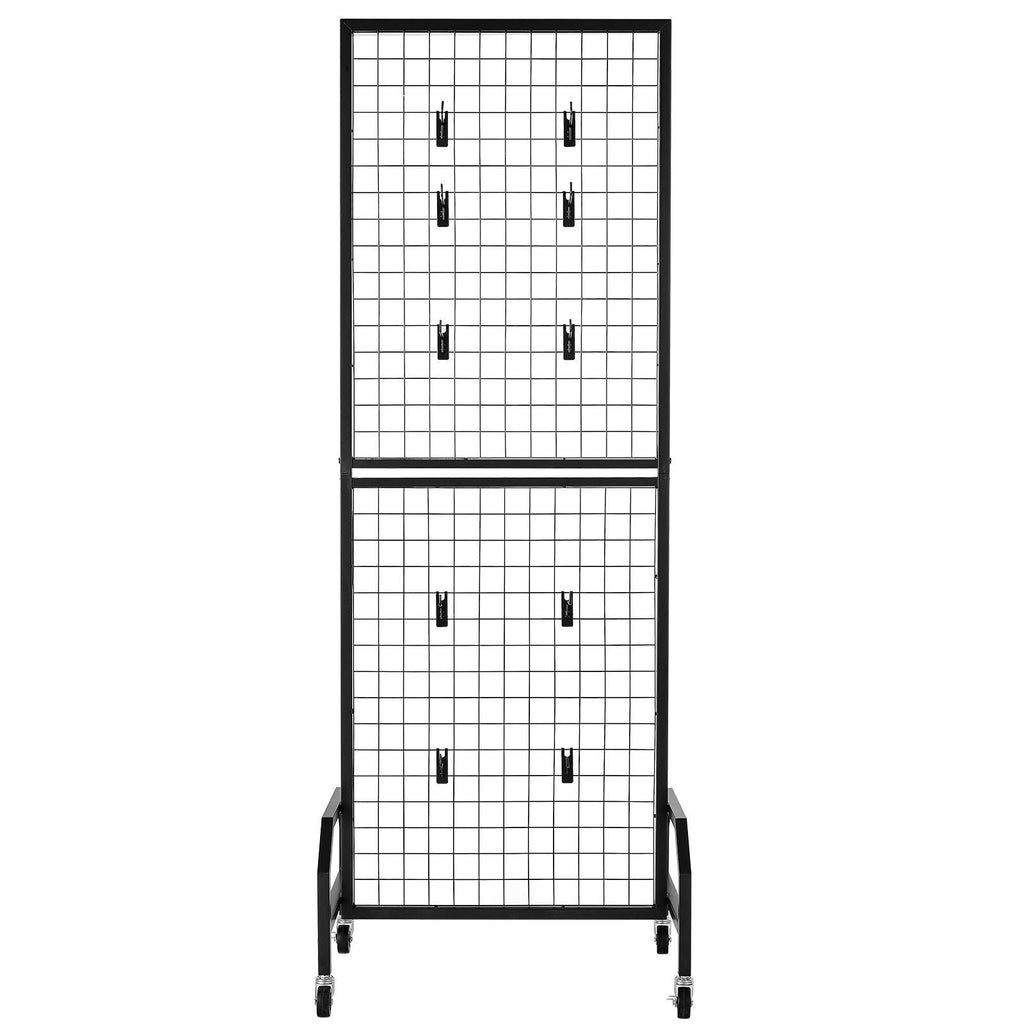 Grid Wall Panel, 1.9 x 5.4 ft Wire Grid Panels Display Rack, Movable Art Display Shelf with Wheels and 10 Hooks, Black Carbon Steel Gridwall for Craft Show, Decoration, Storage, Notice Board - Task & Tether