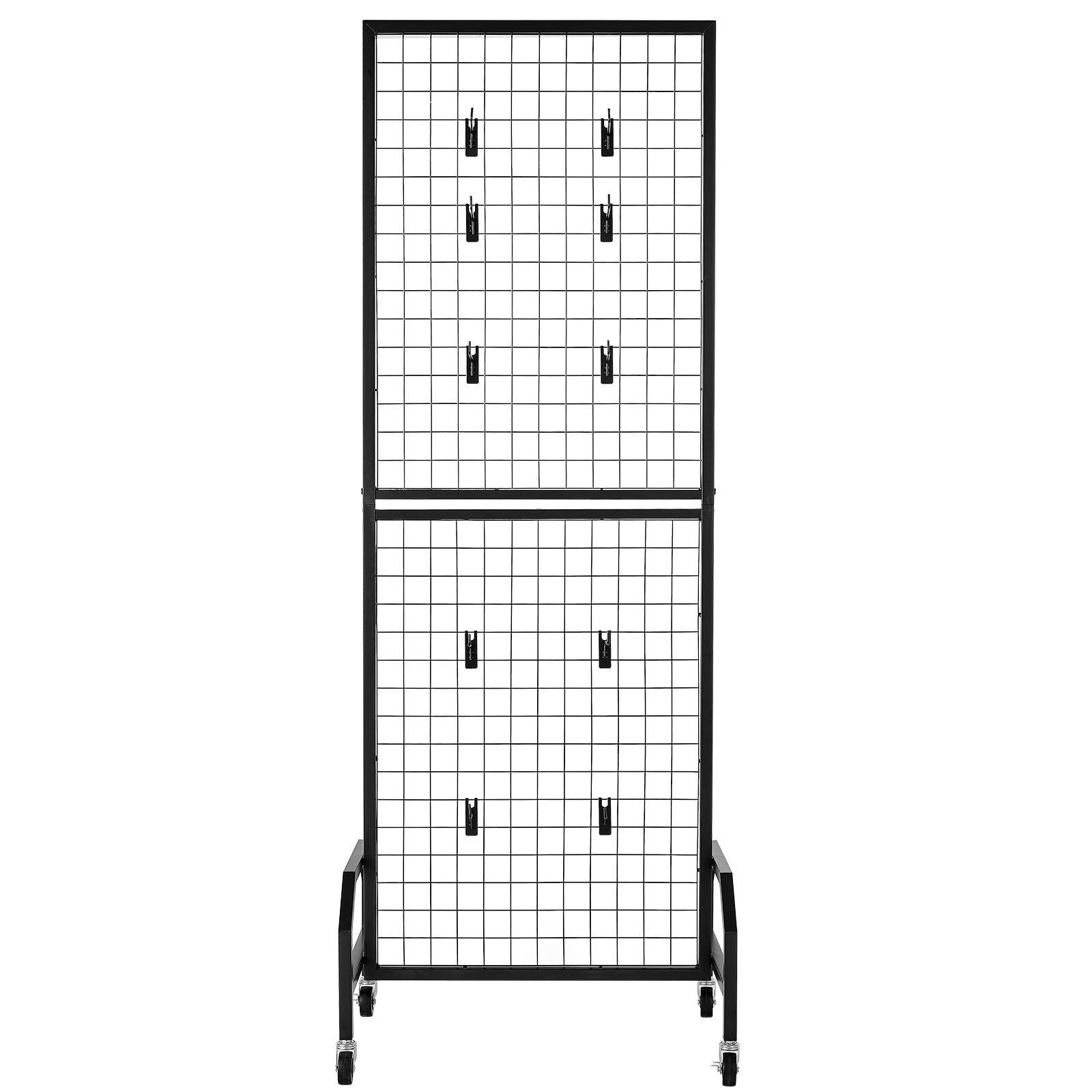 Grid Wall Panel, 1.9 x 5.4 ft Wire Grid Panels Display Rack, Movable Art Display Shelf with Wheels and 10 Hooks, Black Carbon Steel Gridwall for Craft Show, Decoration, Storage, Notice Board - Task & Tether