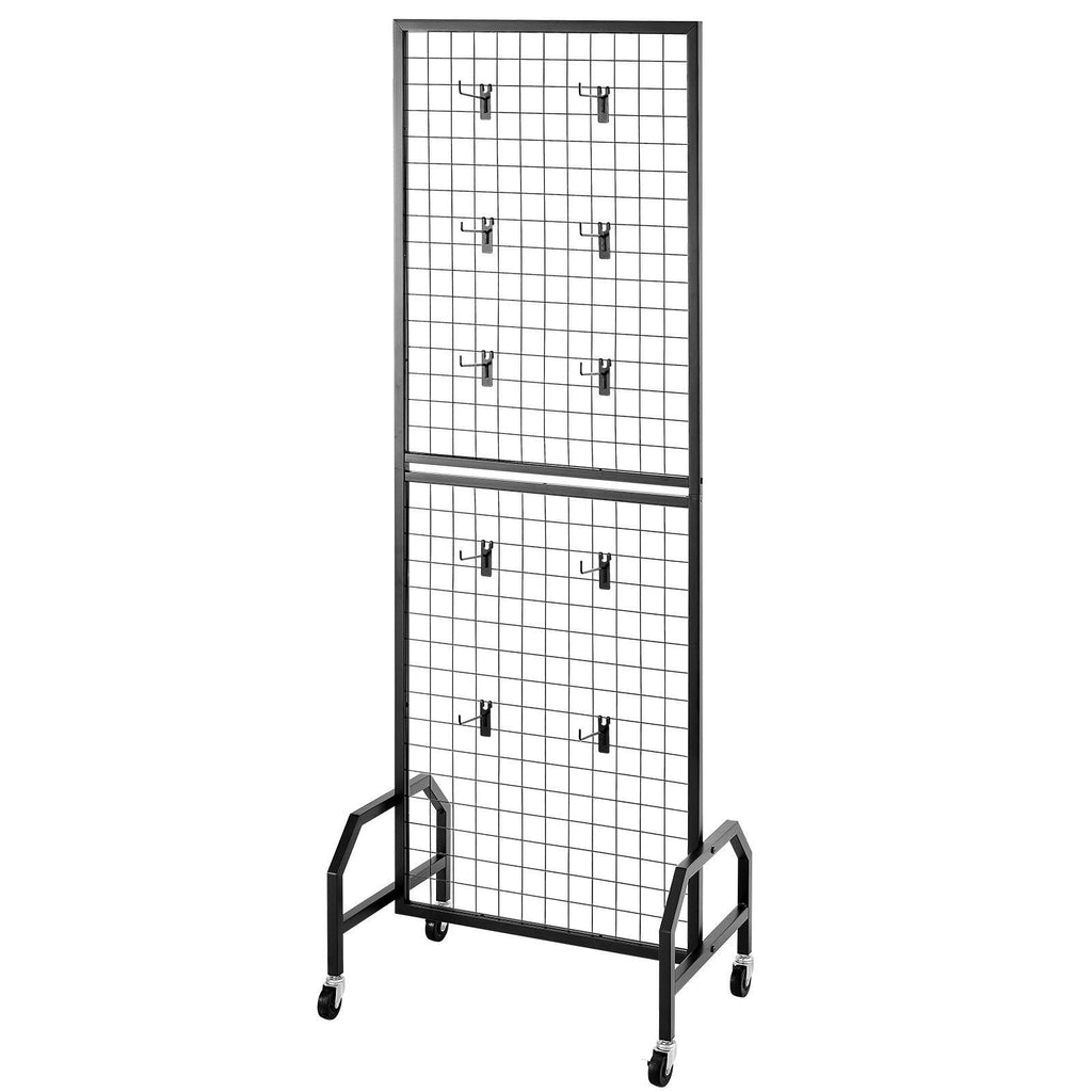 Grid Wall Panel, 1.9 x 5.4 ft Wire Grid Panels Display Rack, Movable Art Display Shelf with Wheels and 10 Hooks, Black Carbon Steel Gridwall for Craft Show, Decoration, Storage, Notice Board - Task & Tether