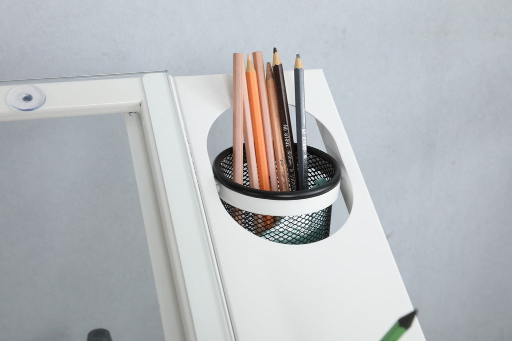 hand crank adjustable drafting table drawing desk with 2 metal drawers (white)WITH STOOL - Task & Tether