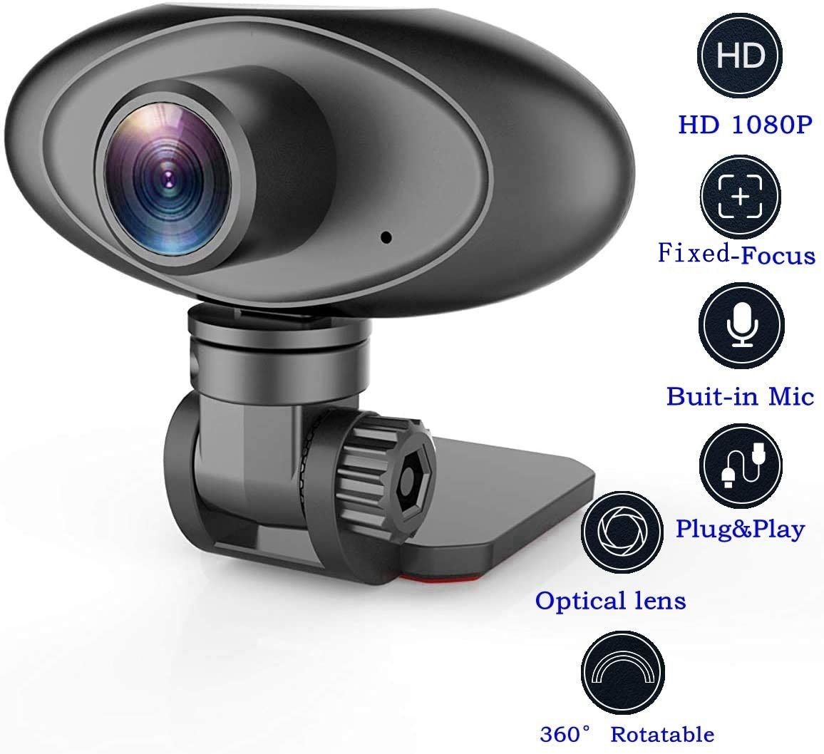 HD 1080P Webcam Noise Reducing Microphone Widescreen Rii RC100 USB Computer Desktop Camera for Video Calling Streaming Recording Conferencing Gaming 360° Rotat Low - Light Correction - Task & Tether