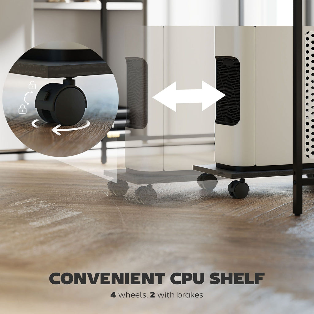 HOMCOM 61.6" L Shaped Gaming Desk with Power Outlets & LED Lights, Computer Desk with Monitor Stand and CPU Shelf, Black - Task & Tether