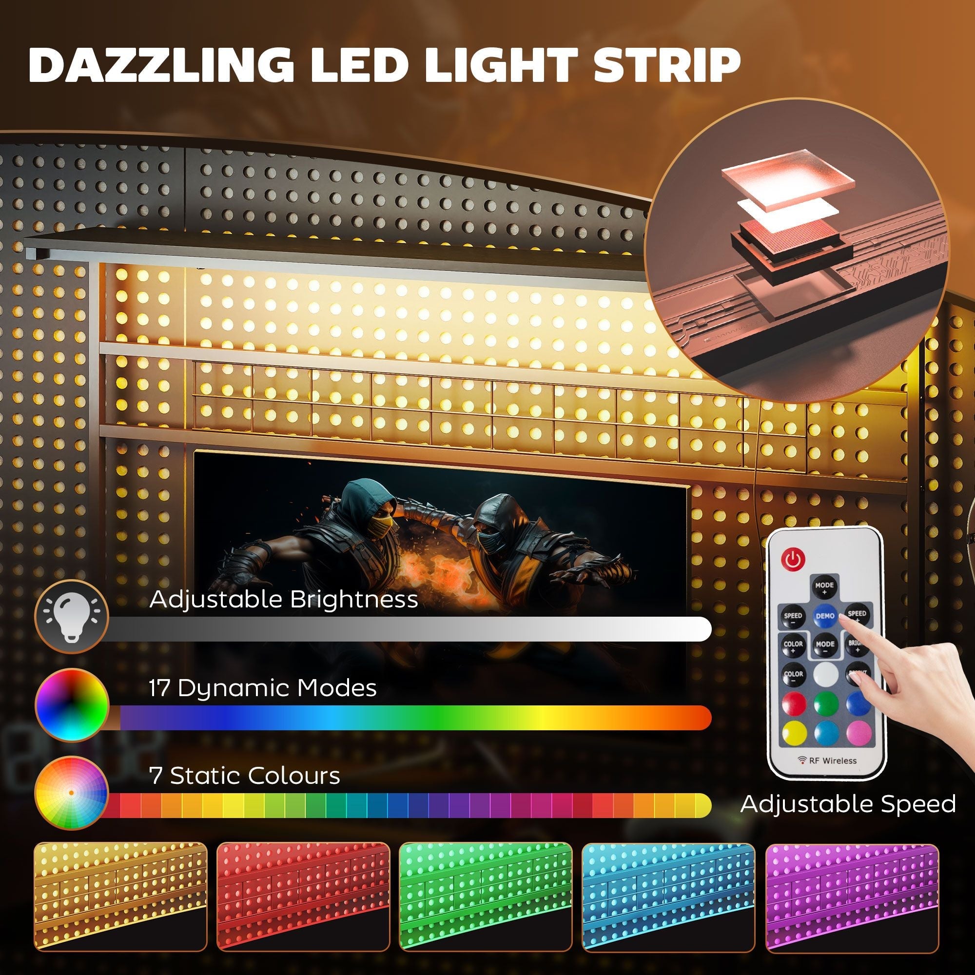 HOMCOM 61.6" L Shaped Gaming Desk with Power Outlets & LED Lights, Computer Desk with Monitor Stand and CPU Shelf, Black - Task & Tether