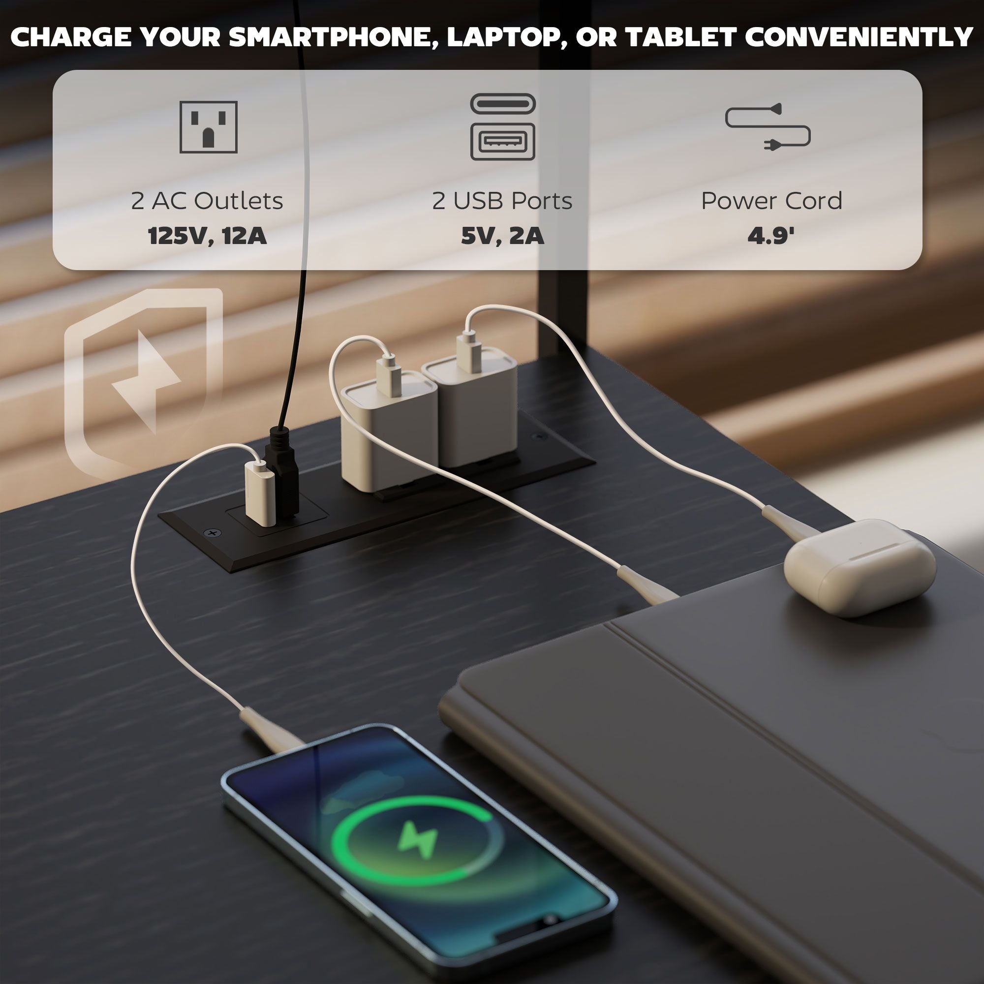 HOMCOM 61.6" L Shaped Gaming Desk with Power Outlets & LED Lights, Computer Desk with Monitor Stand and CPU Shelf, Black - Task & Tether