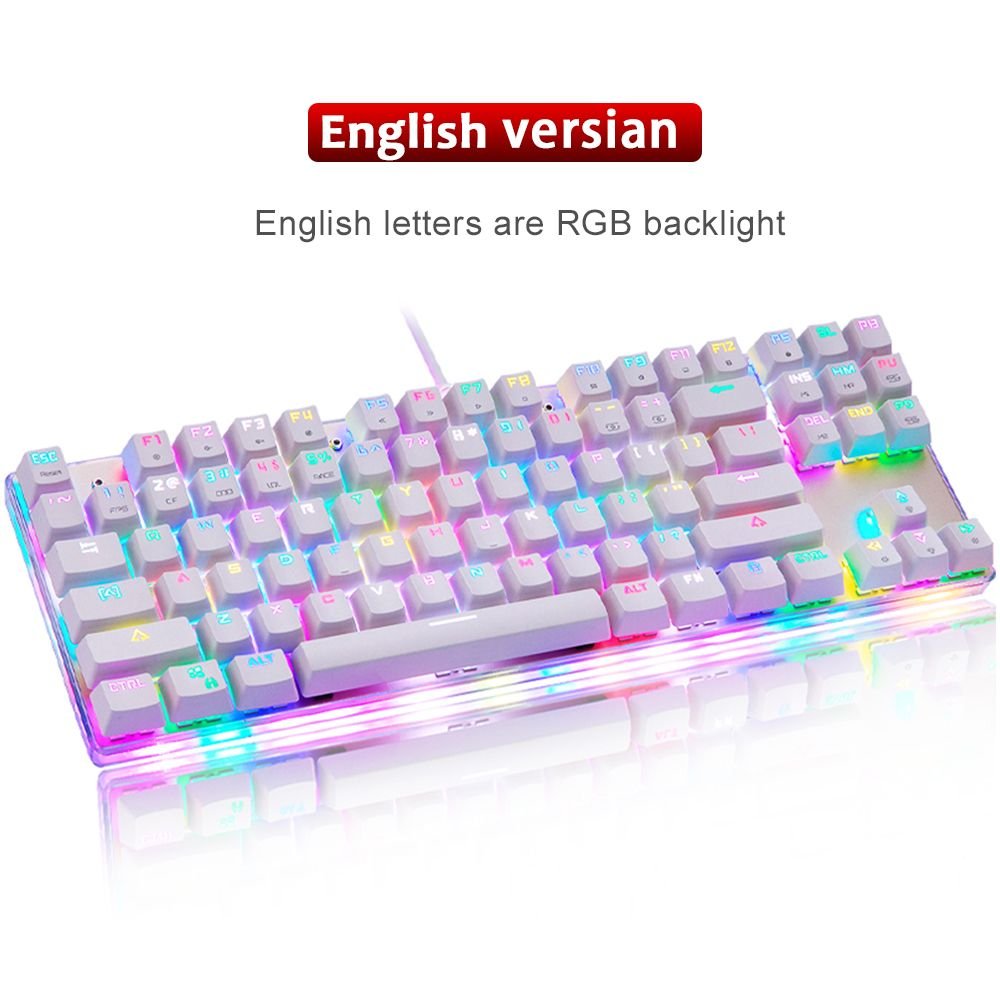 K87S RGB Gaming Mechanical Keyboard USB Wired 87 Keys Red/Blue Switch Laser RU Keypads For PC Computer Gamer - Task & Tether