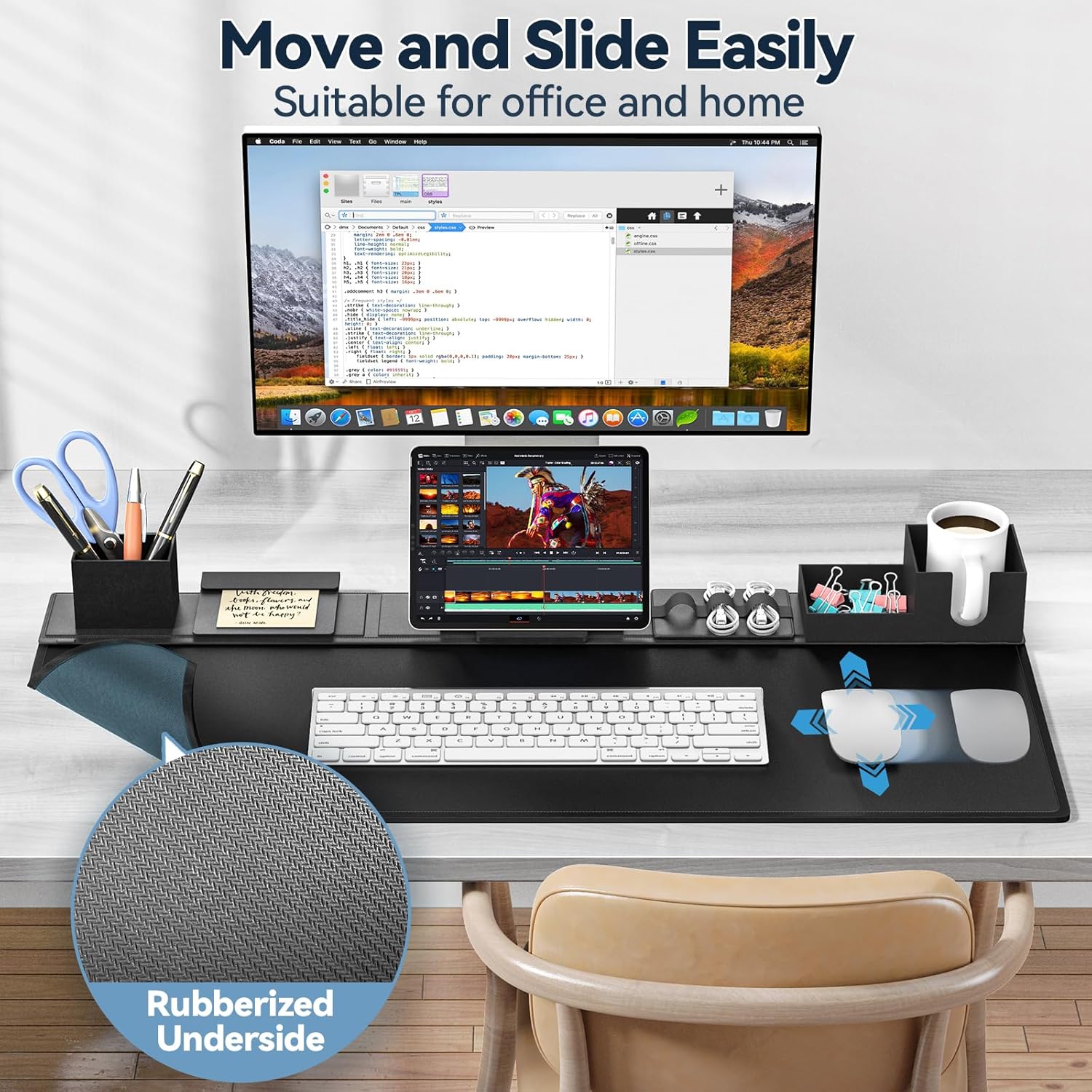 6-in-1 Desk Pad Mouse Mat Set with Desktop Storage - Home Office Organizer - Task & Tether