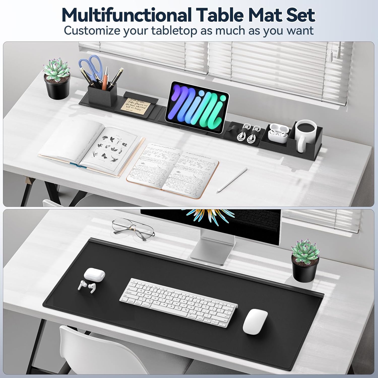 6-in-1 Desk Pad Mouse Mat Set with Desktop Storage - Home Office Organizer - Task & Tether