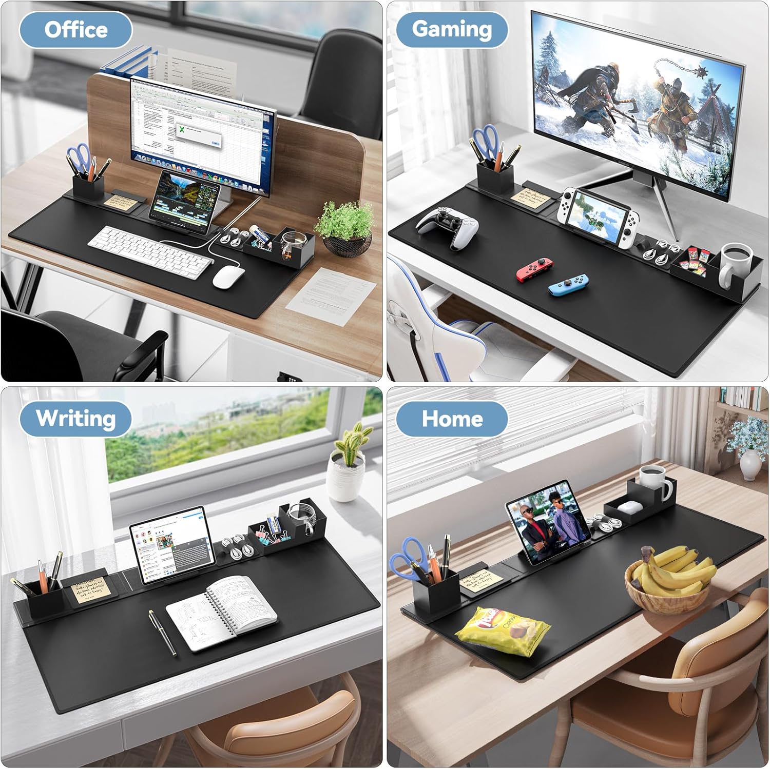 6-in-1 Desk Pad Mouse Mat Set with Desktop Storage - Home Office Organizer - Task & Tether