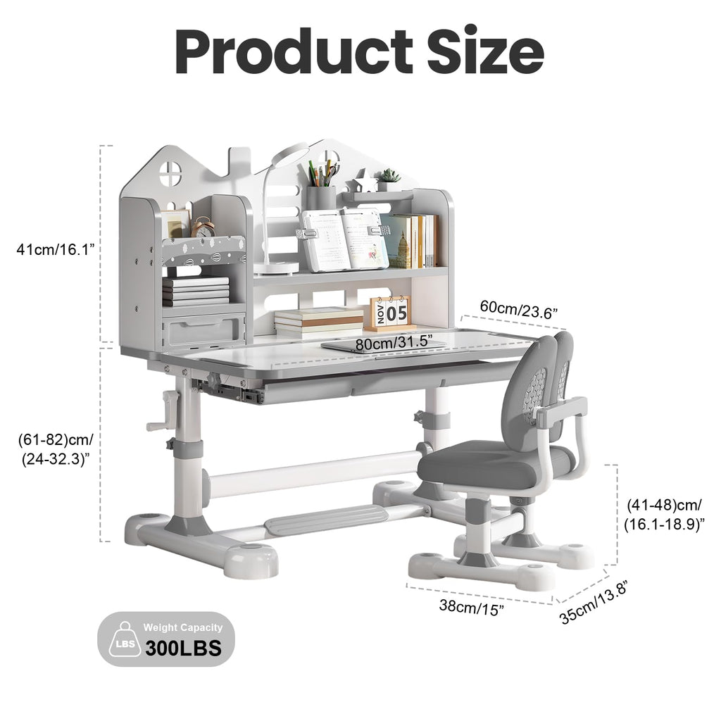 Ergonomic Kids Desk Set - Adjustable Study Desk & Chair - Grey - Task & Tether