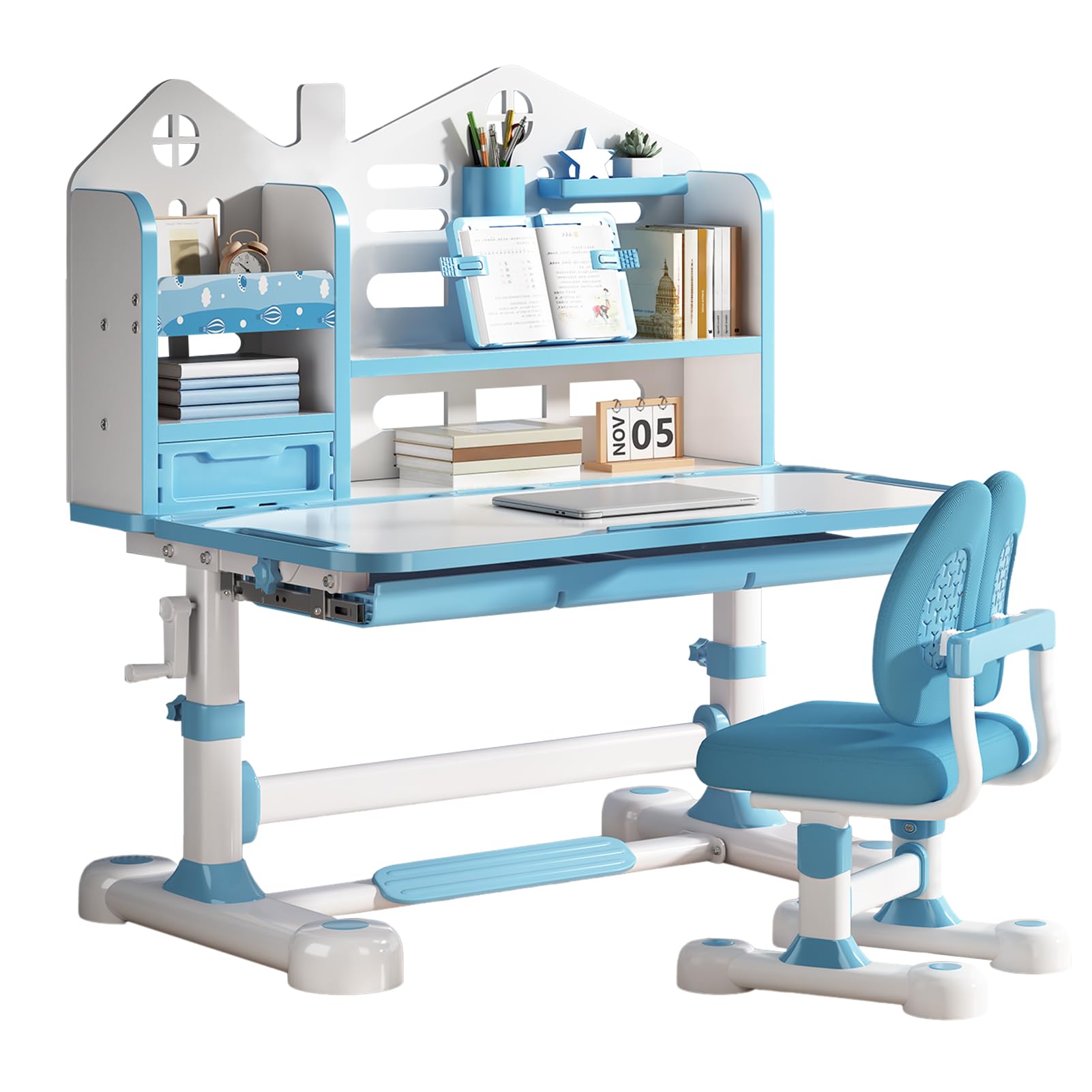 Ergonomic Kids Desk Set - Adjustable Study Desk & Chair - Grey - Task & Tether