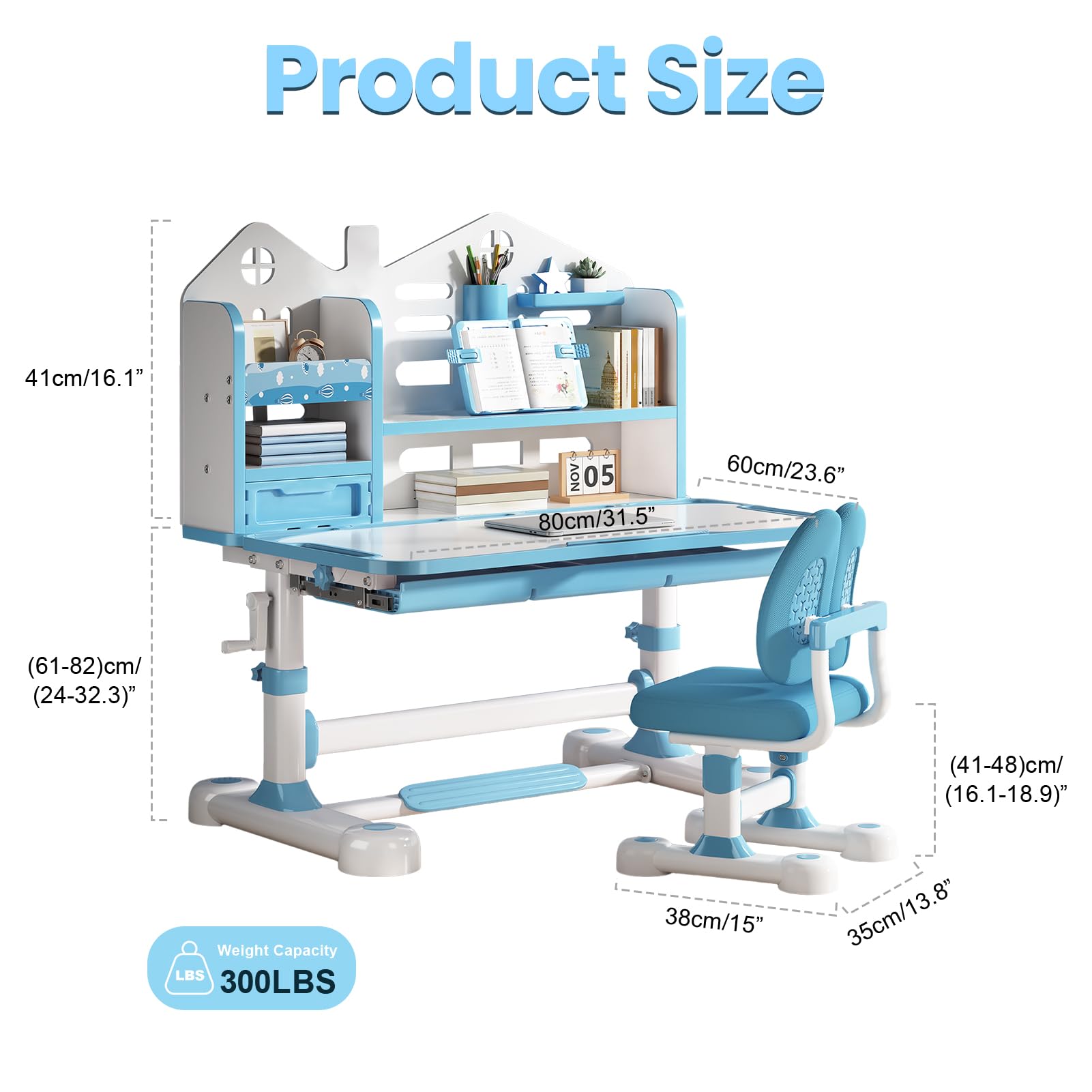 Ergonomic Kids Desk Set - Adjustable Study Desk & Chair - Grey - Task & Tether