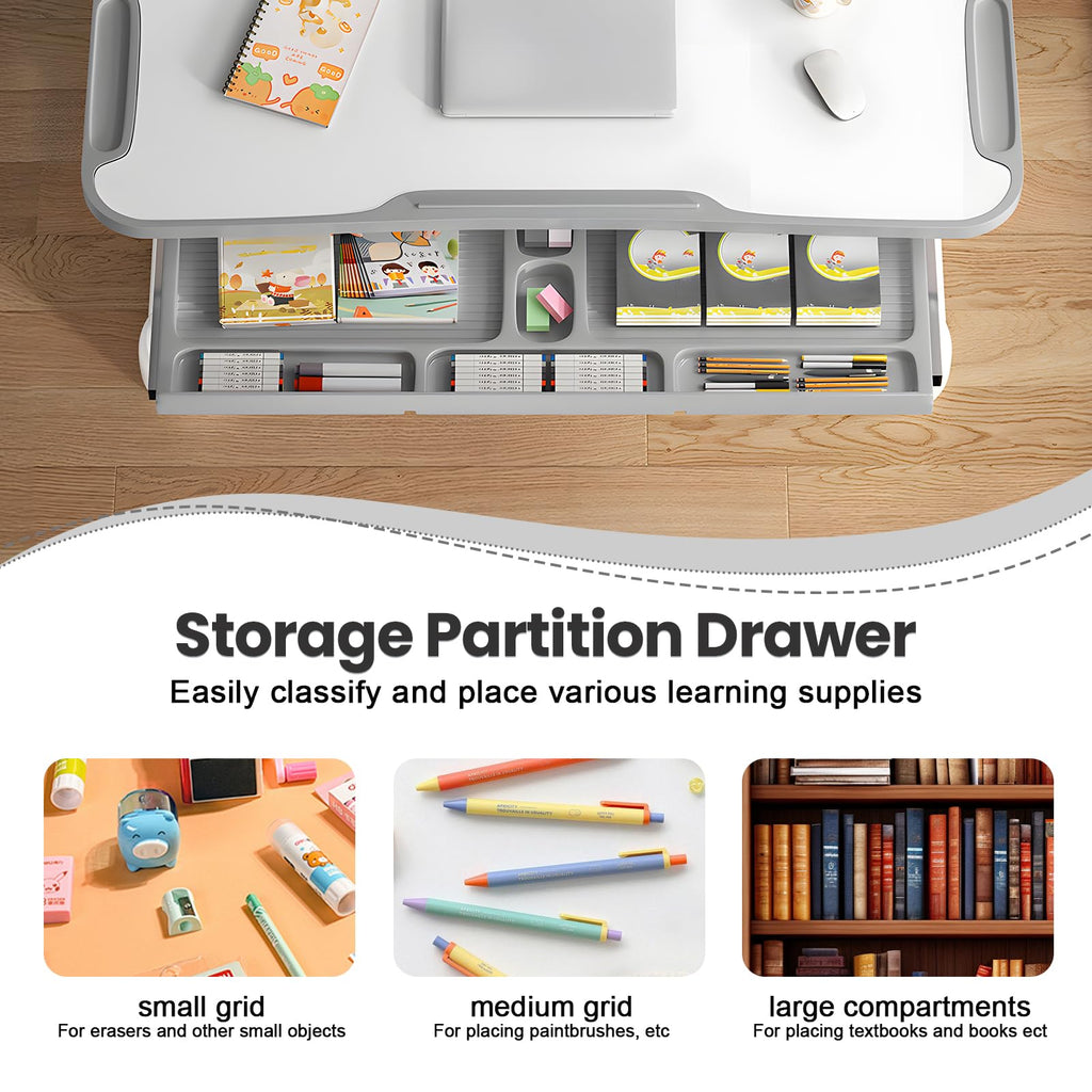 Ergonomic Kids Desk Set - Adjustable Study Desk & Chair - Grey - Task & Tether