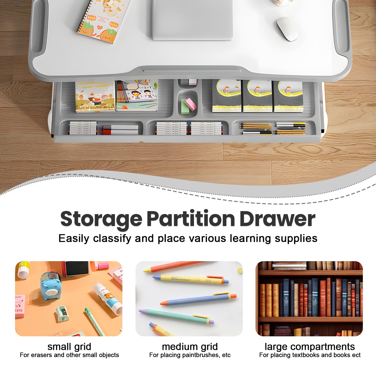 Ergonomic Kids Desk Set - Adjustable Study Desk & Chair - Grey - Task & Tether