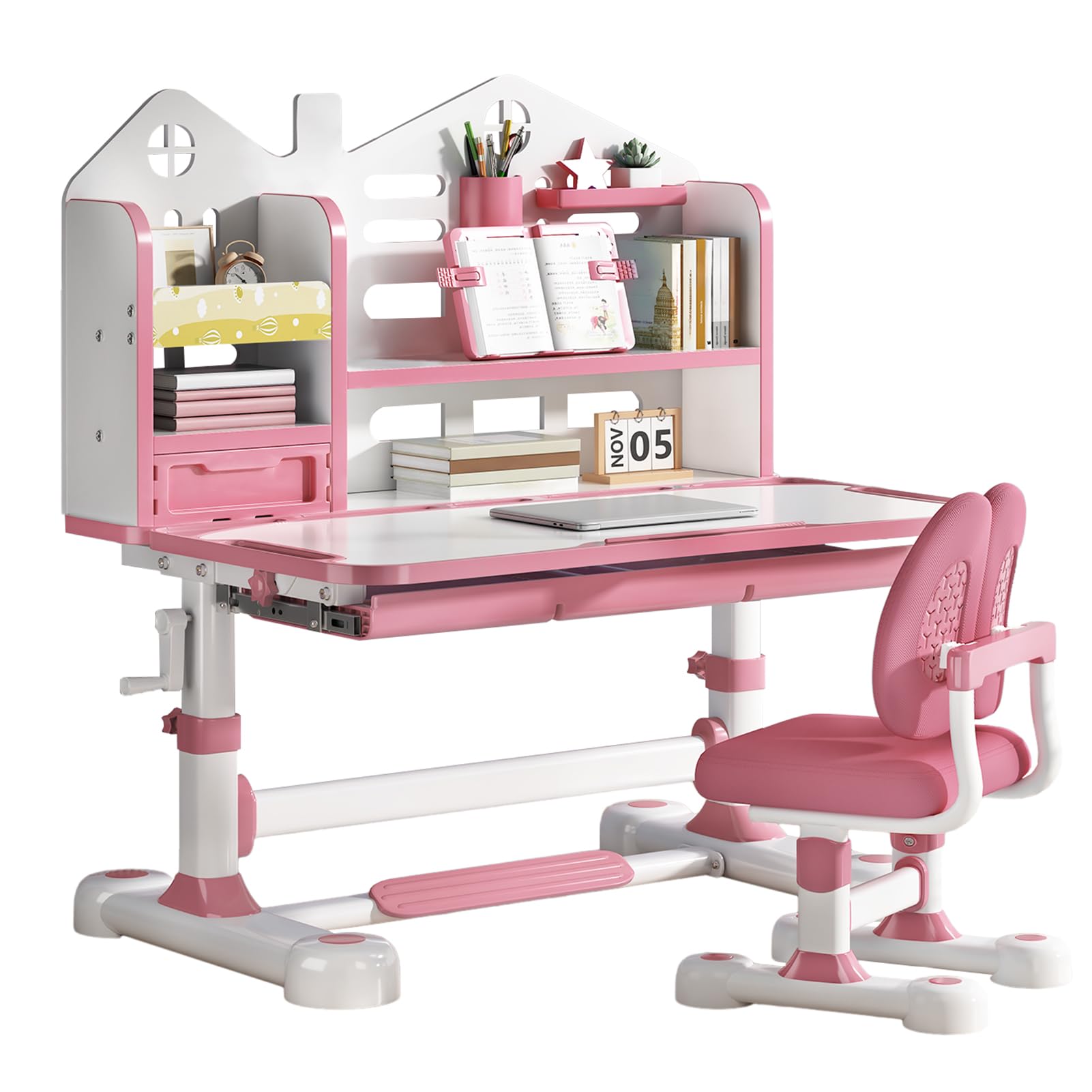 Ergonomic Kids Desk Set - Adjustable Study Desk & Chair - Grey - Task & Tether