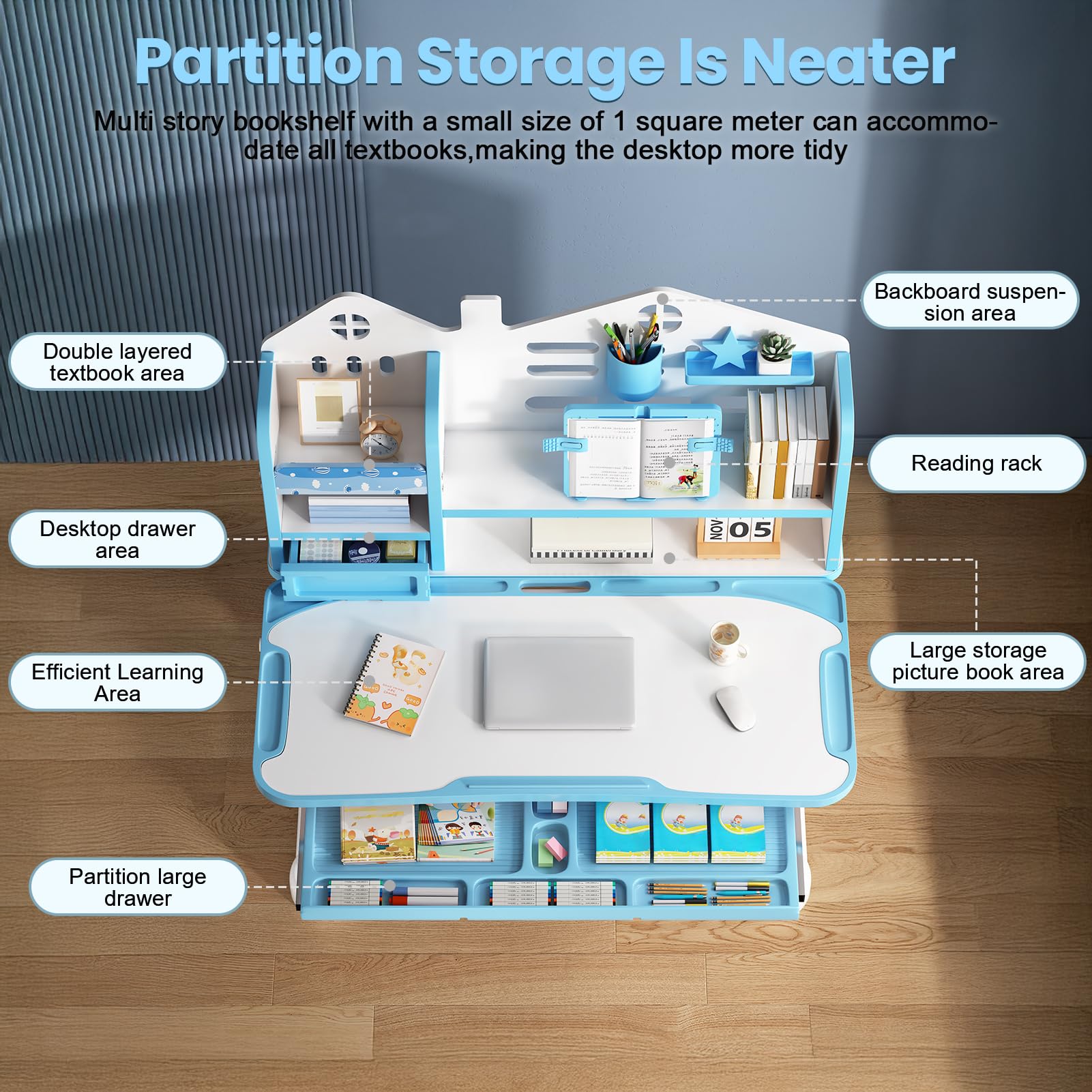 Ergonomic Kids Desk Set - Adjustable Study Desk & Chair - Grey - Task & Tether