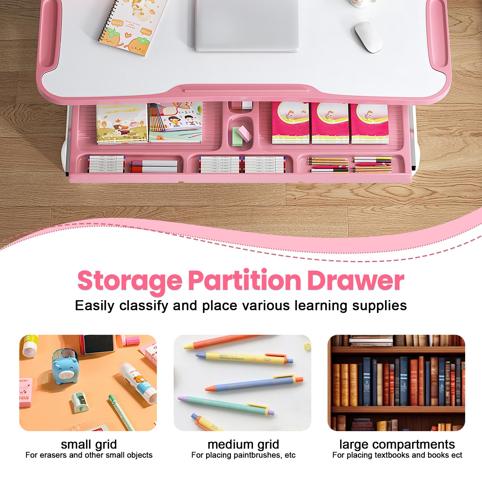 Ergonomic Kids Desk Set - Adjustable Study Desk & Chair - Grey - Task & Tether