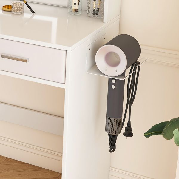 LED Mirror Vanity Dressing Table with Lights for Women & Girls - 3 - Color Adjustable Light Strips, 2 Large Drawers, Hair Dryer Stand & Non - Woven Storage Bag, Makeup Desk Bedroom Furniture - Task & Tether