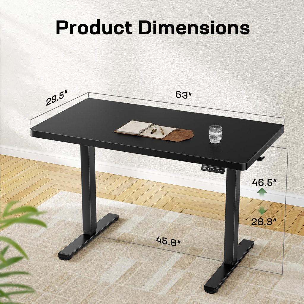 Height Adjustable Electric Standing Desk, Sit Stand Desk with Thickened Tabletop for Home Office - Task & Tether