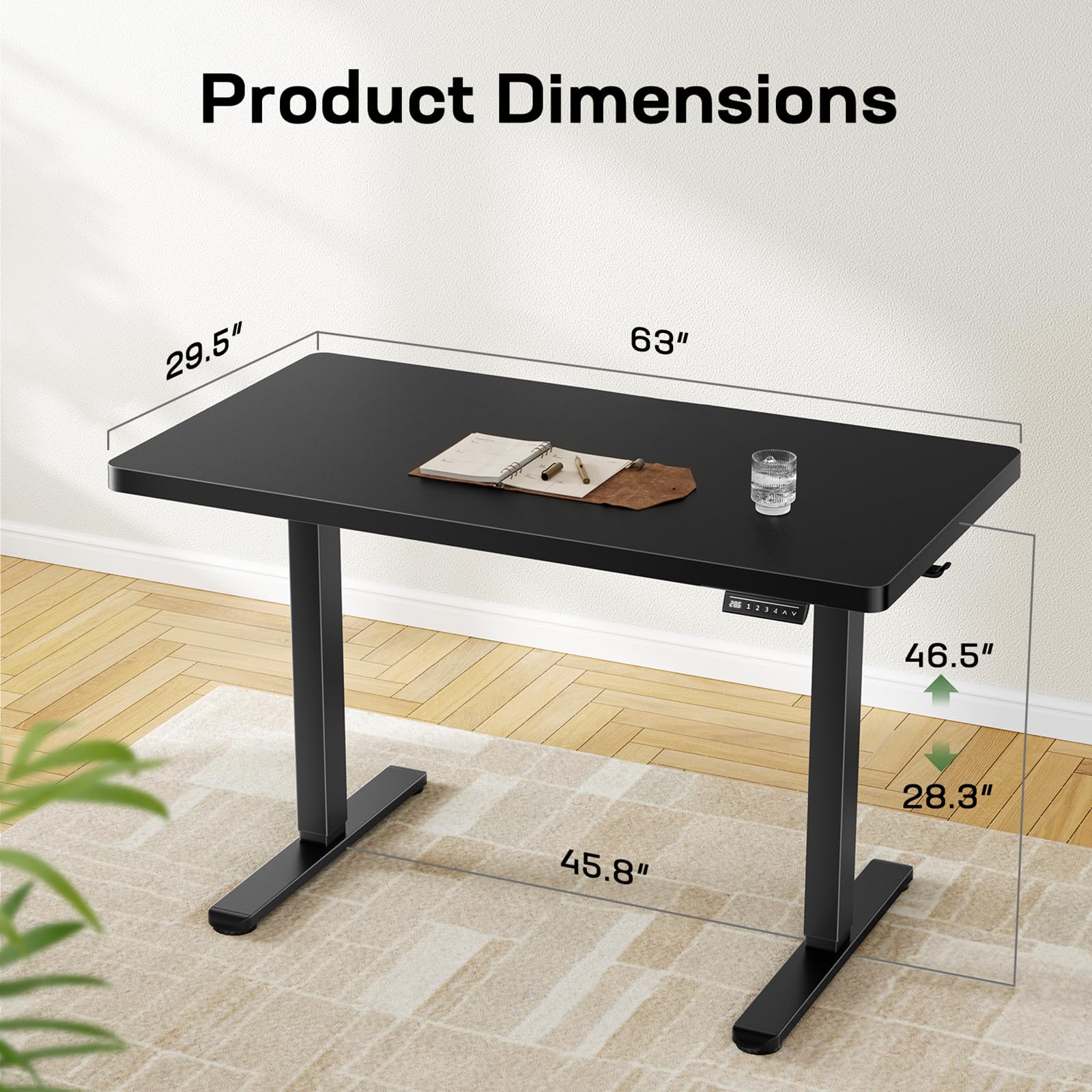 Height Adjustable Electric Standing Desk, Sit Stand Desk with Thickened Tabletop for Home Office - Task & Tether