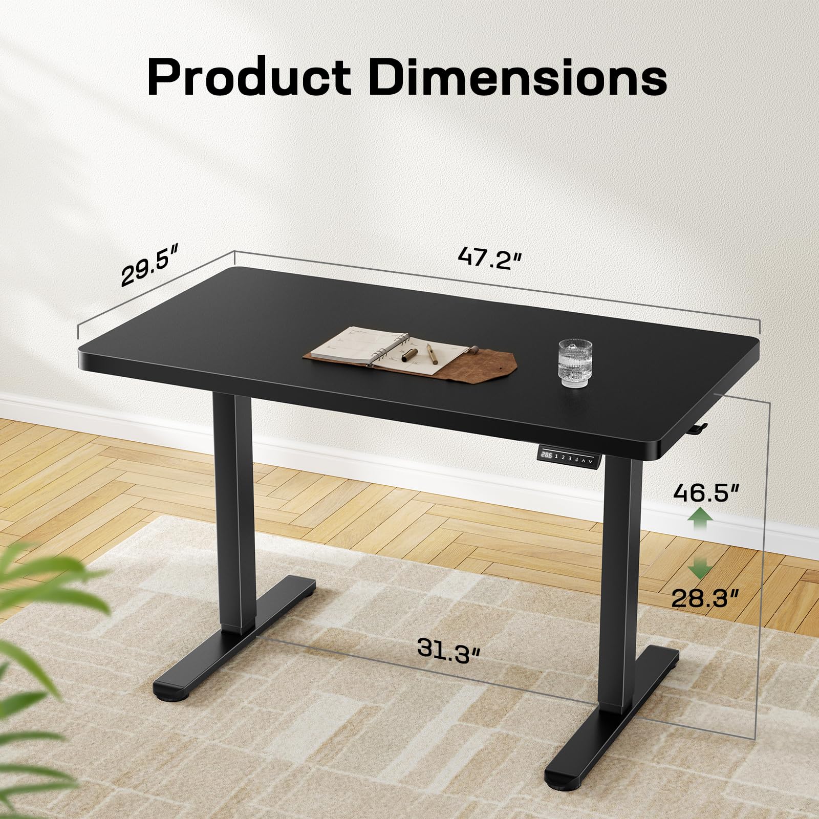 Height Adjustable Electric Standing Desk, Sit Stand Desk with Thickened Tabletop for Home Office - Task & Tether