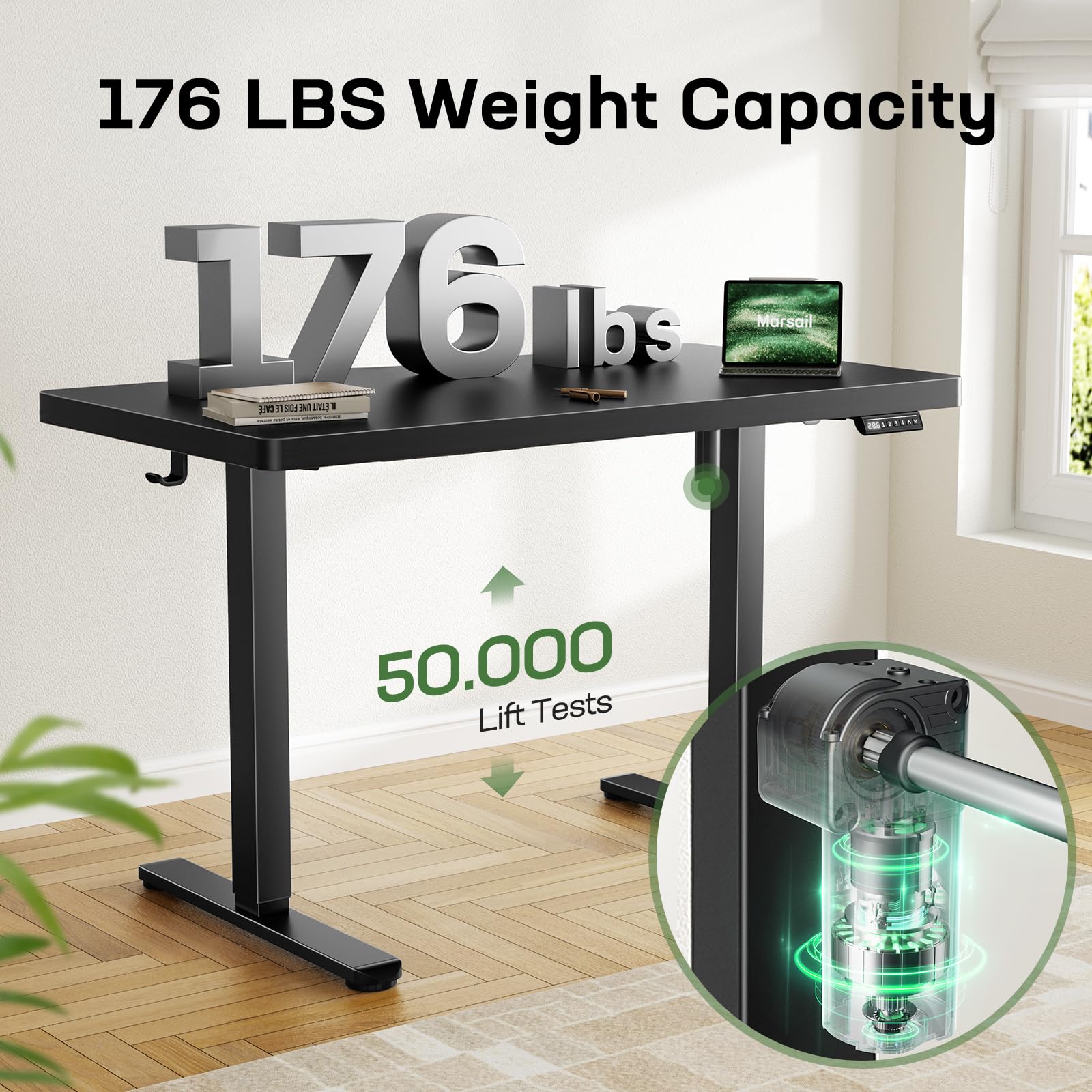 Height Adjustable Electric Standing Desk, Sit Stand Desk with Thickened Tabletop for Home Office - Task & Tether