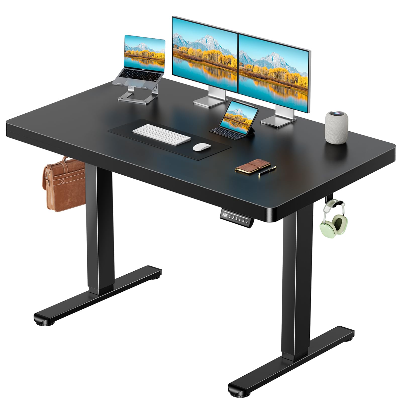 Height Adjustable Electric Standing Desk, Sit Stand Desk with Thickened Tabletop for Home Office - Task & Tether