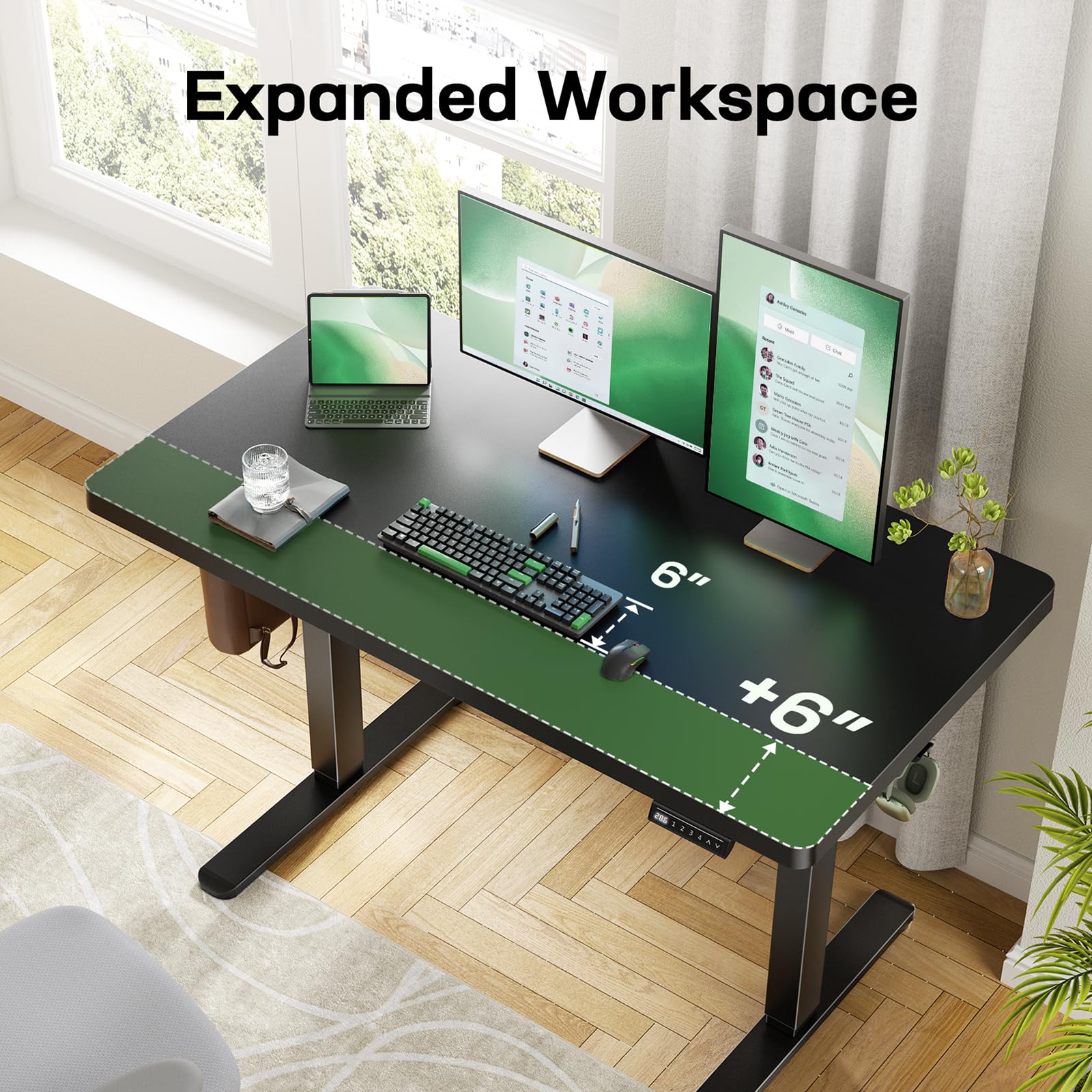 Height Adjustable Electric Standing Desk, Sit Stand Desk with Thickened Tabletop for Home Office - Task & Tether