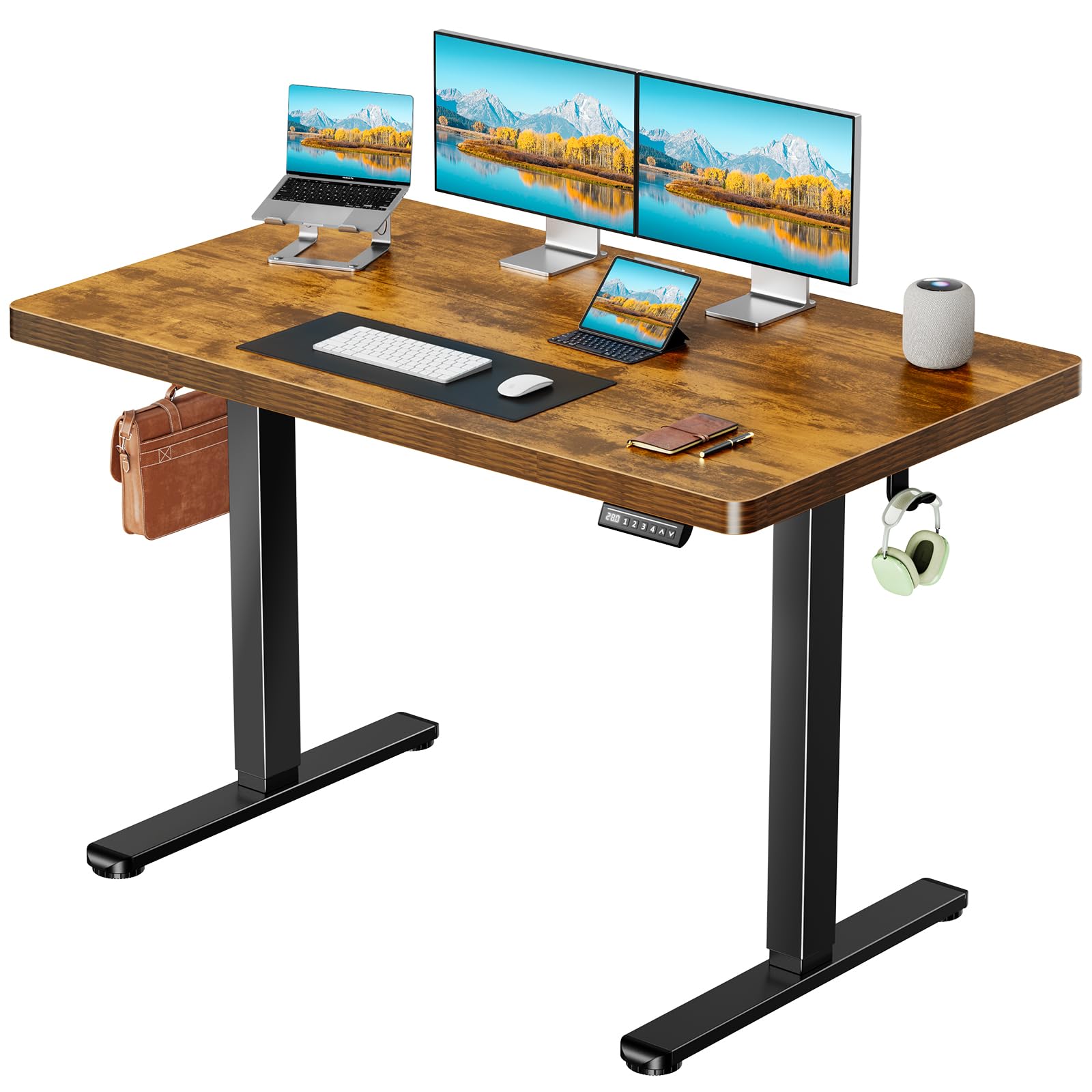 Height Adjustable Electric Standing Desk, Sit Stand Desk with Thickened Tabletop for Home Office - Task & Tether