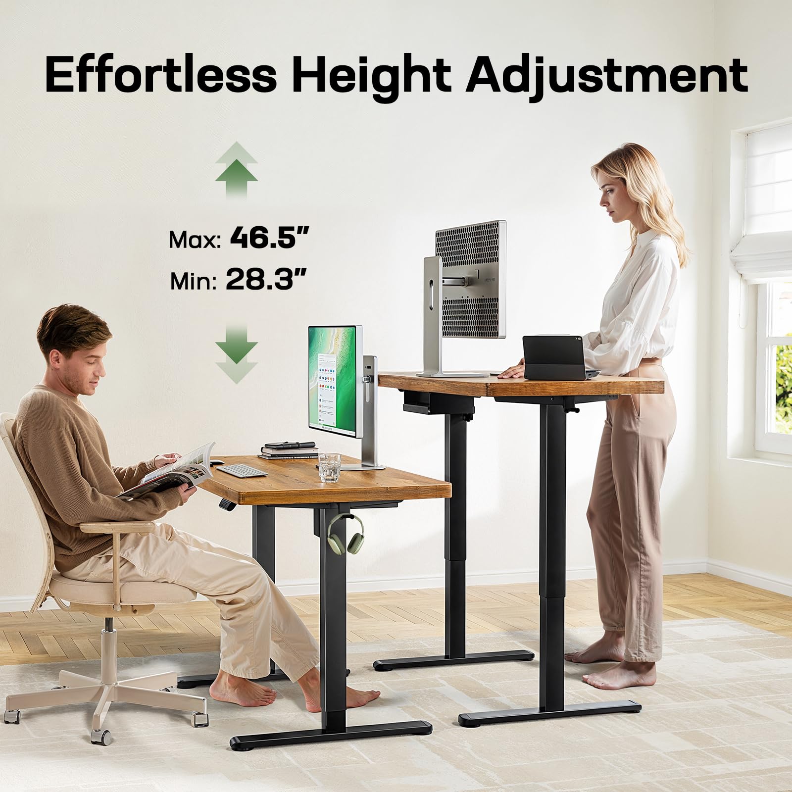 Height Adjustable Electric Standing Desk, Sit Stand Desk with Thickened Tabletop for Home Office - Task & Tether