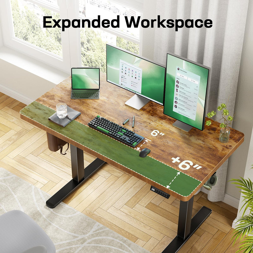 Height Adjustable Electric Standing Desk, Sit Stand Desk with Thickened Tabletop for Home Office - Task & Tether