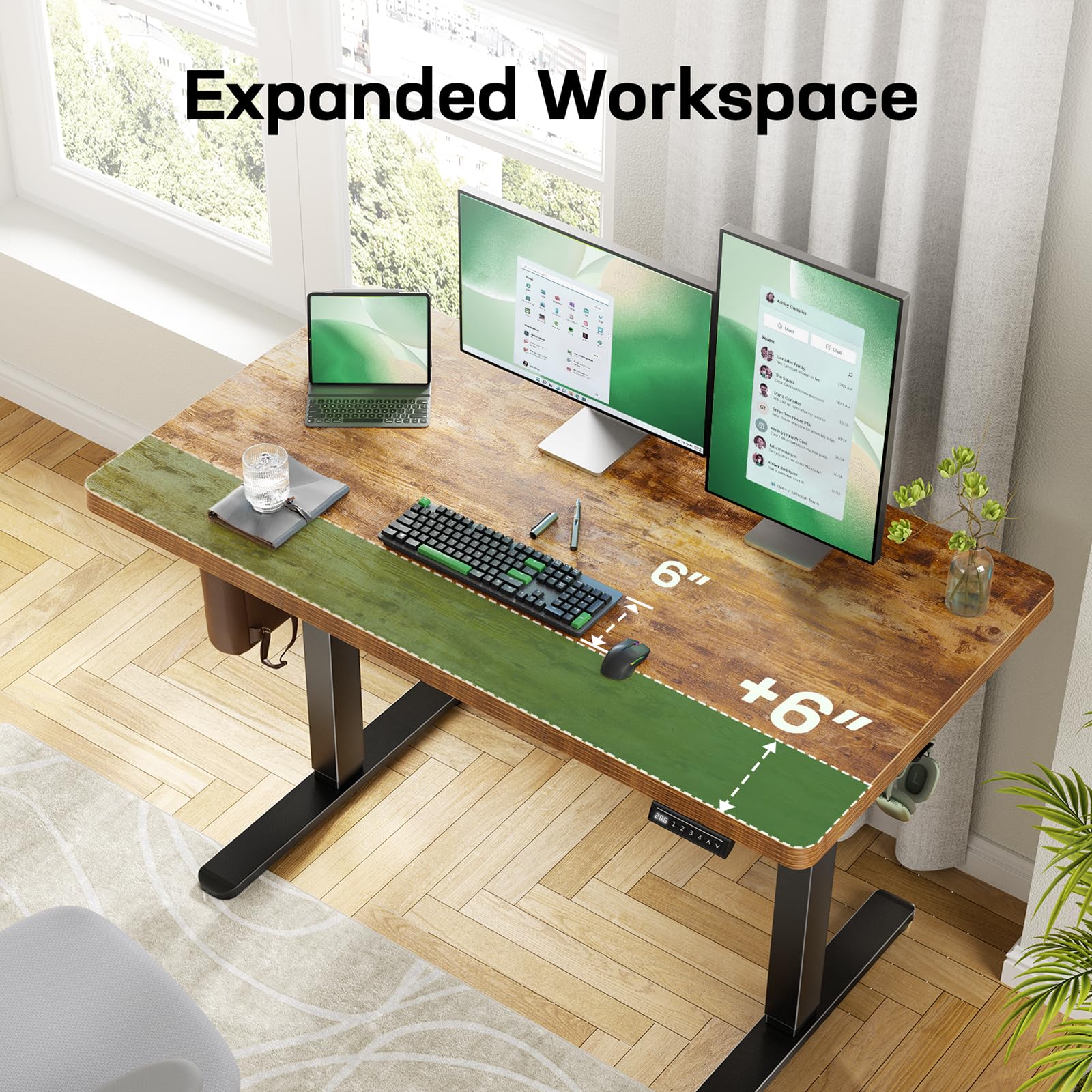 Height Adjustable Electric Standing Desk, Sit Stand Desk with Thickened Tabletop for Home Office - Task & Tether