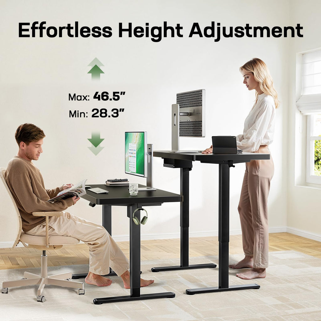 Height Adjustable Electric Standing Desk, Sit Stand Desk with Thickened Tabletop for Home Office - Task & Tether