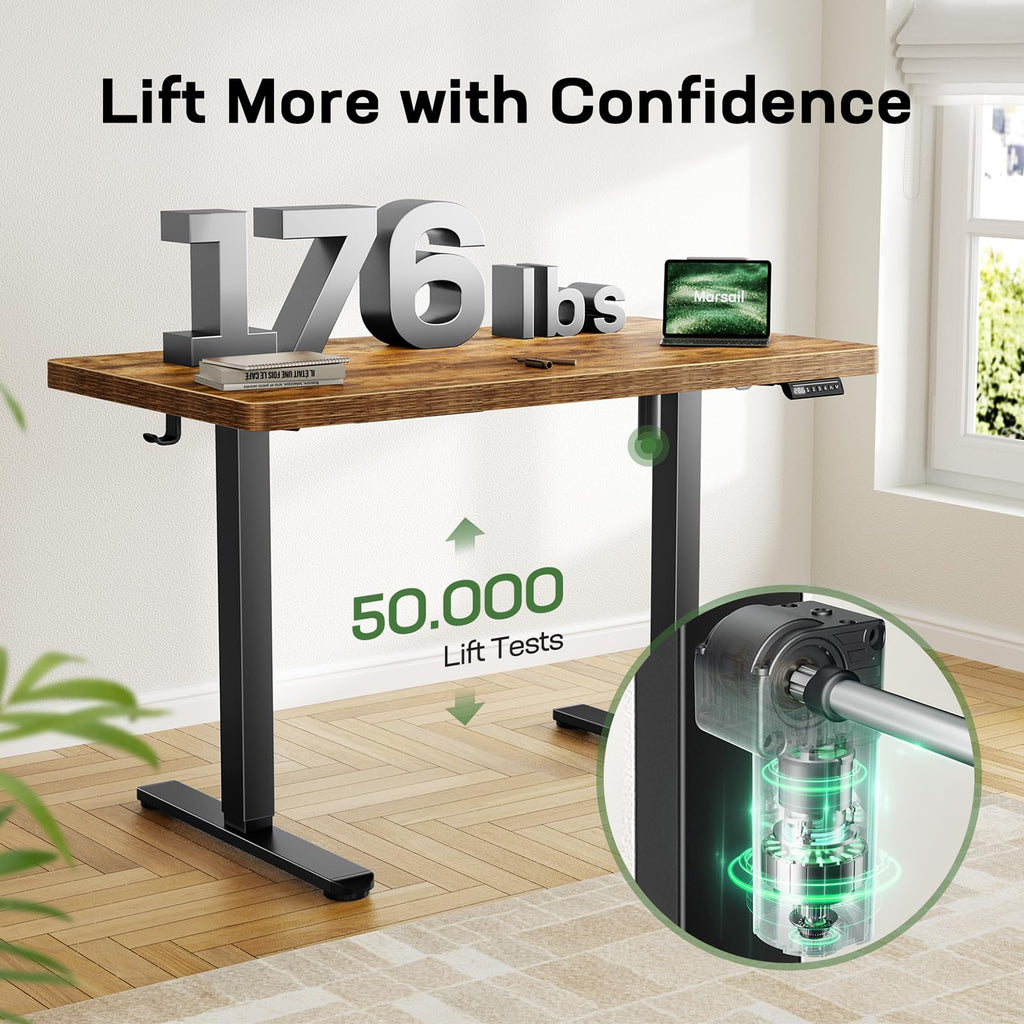 Height Adjustable Electric Standing Desk, Sit Stand Desk with Thickened Tabletop for Home Office - Task & Tether
