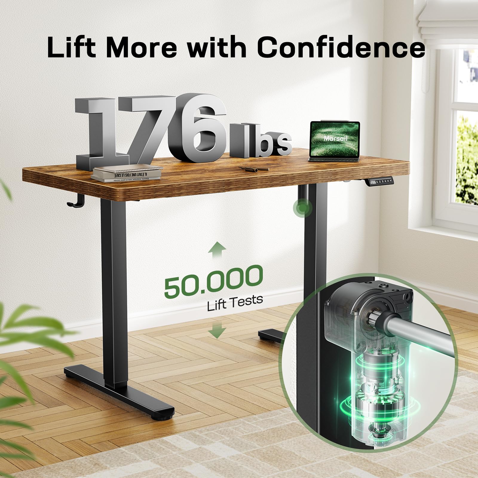 Height Adjustable Electric Standing Desk, Sit Stand Desk with Thickened Tabletop for Home Office - Task & Tether