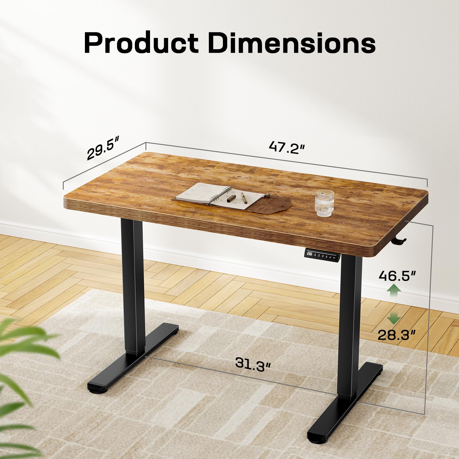 Height Adjustable Electric Standing Desk, Sit Stand Desk with Thickened Tabletop for Home Office - Task & Tether