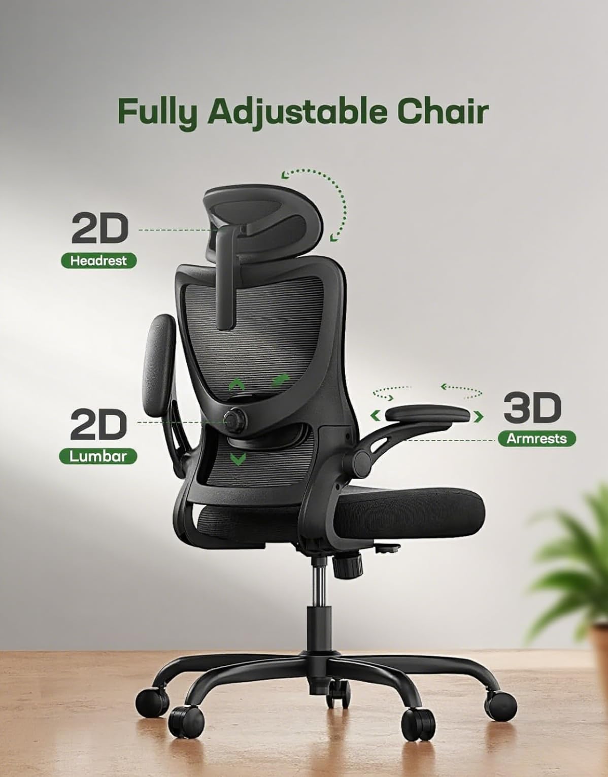 ComfortPro Ergonomic Office Chair: High Back Mesh with Adjustable Lumbar Support - Task & Tether