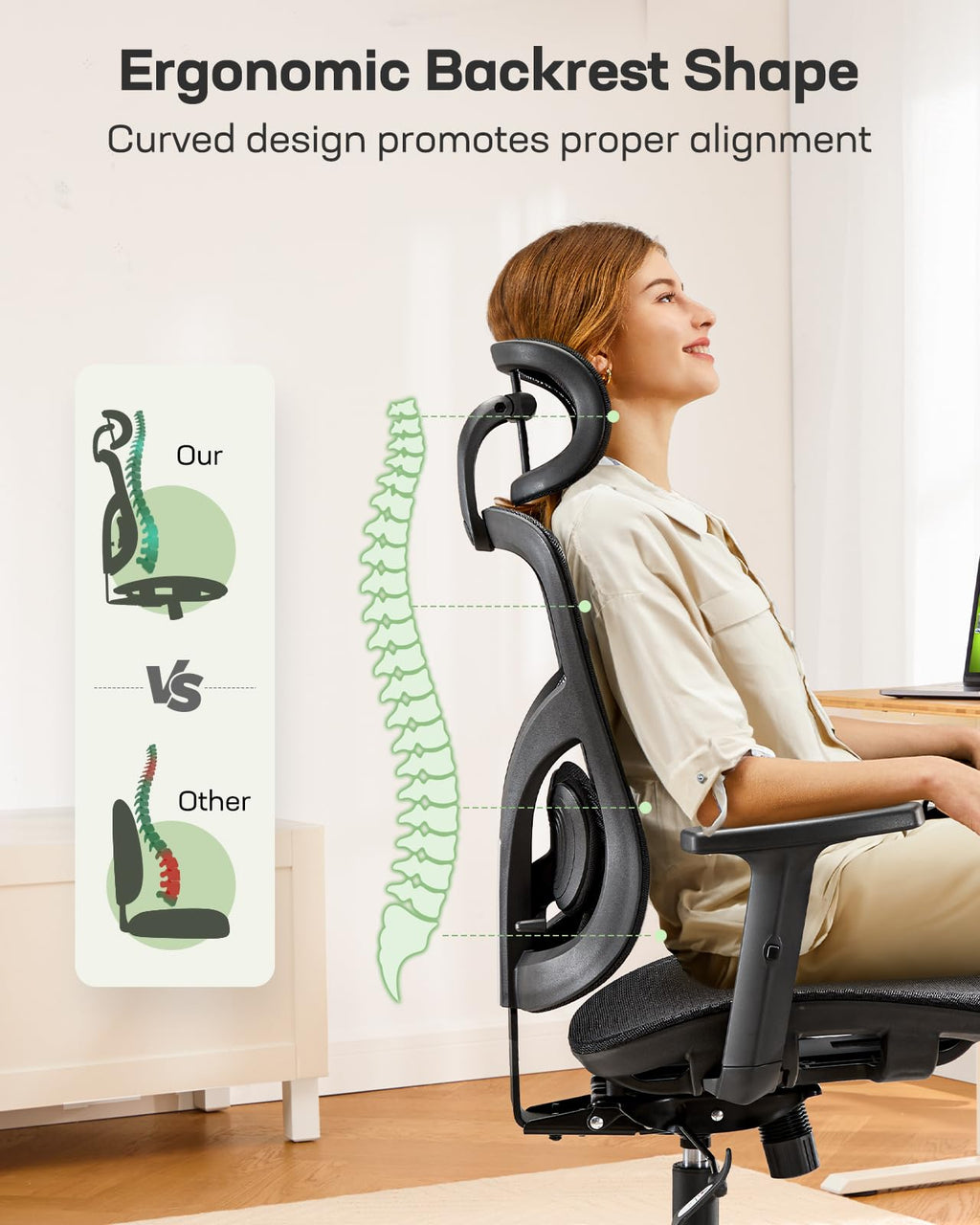 ComfortPro Ergonomic Office Chair: High Back Mesh with Adjustable Lumbar Support - Task & Tether
