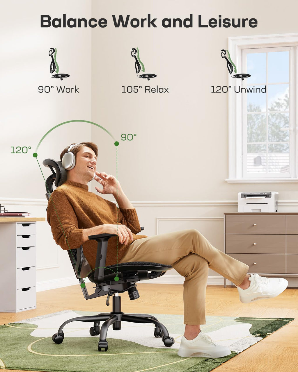 ComfortPro Ergonomic Office Chair: High Back Mesh with Adjustable Lumbar Support - Task & Tether