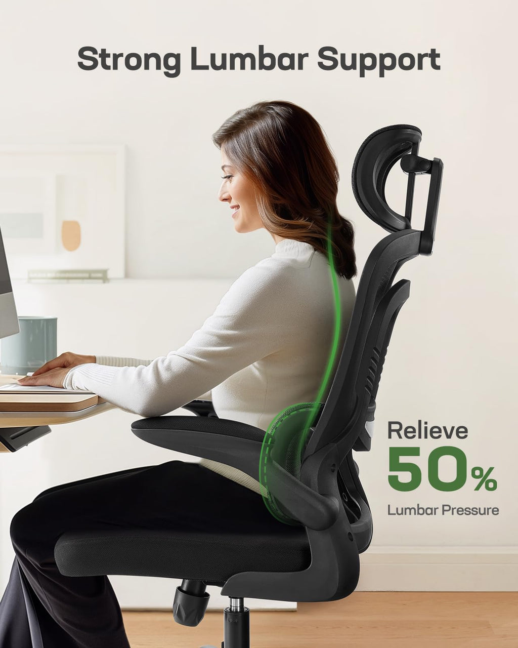 ComfortPro Ergonomic Office Chair: High Back Mesh with Adjustable Lumbar Support - Task & Tether